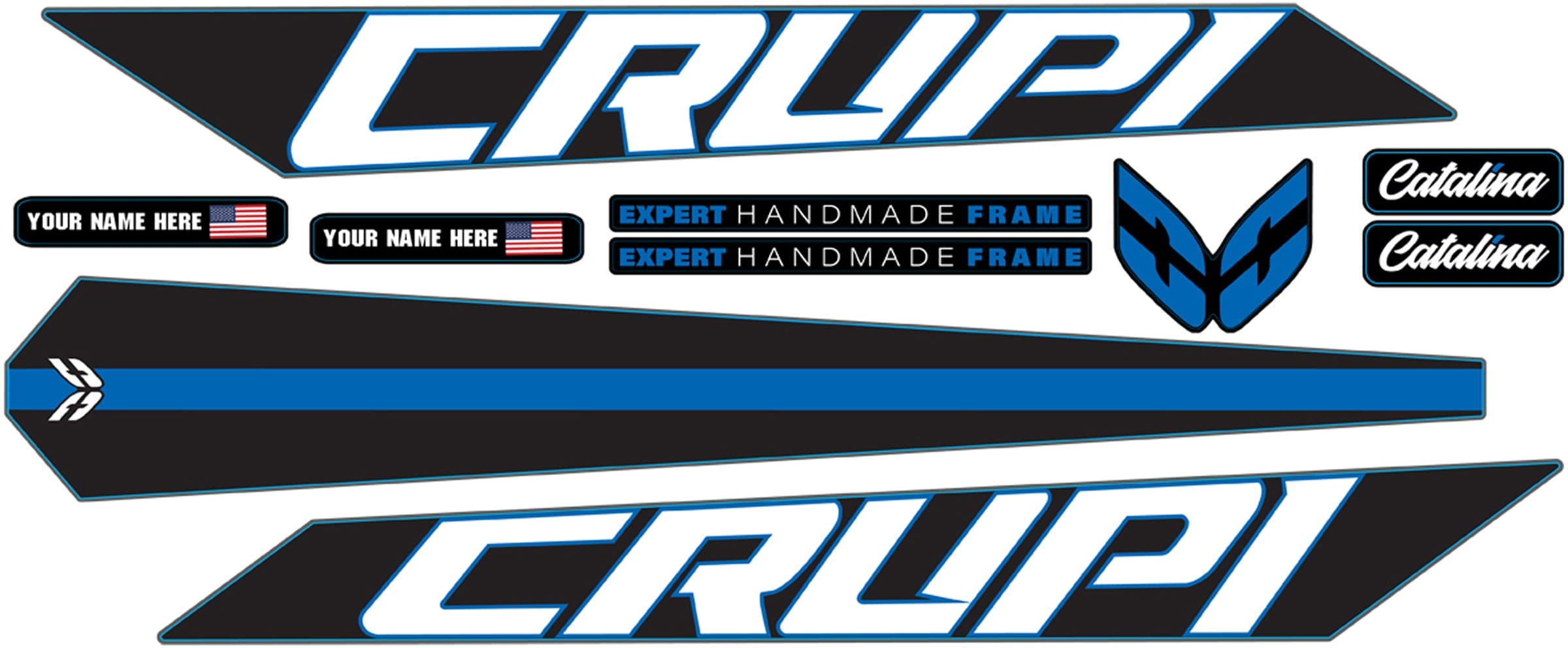 Crupi BMX Decals Black wBlue 2024 Catalina Frame Decal
