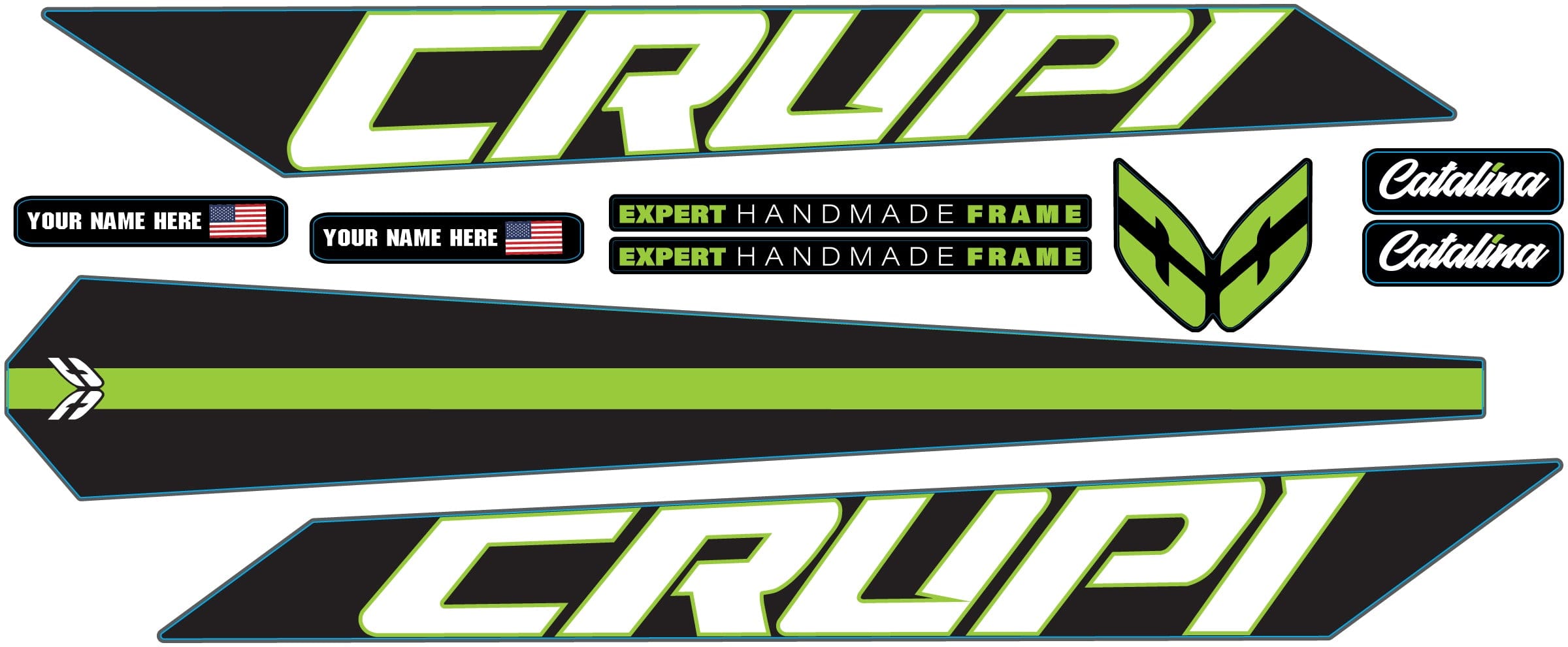 Crupi BMX Decals Black wGreen 2024 Catalina Frame Decal