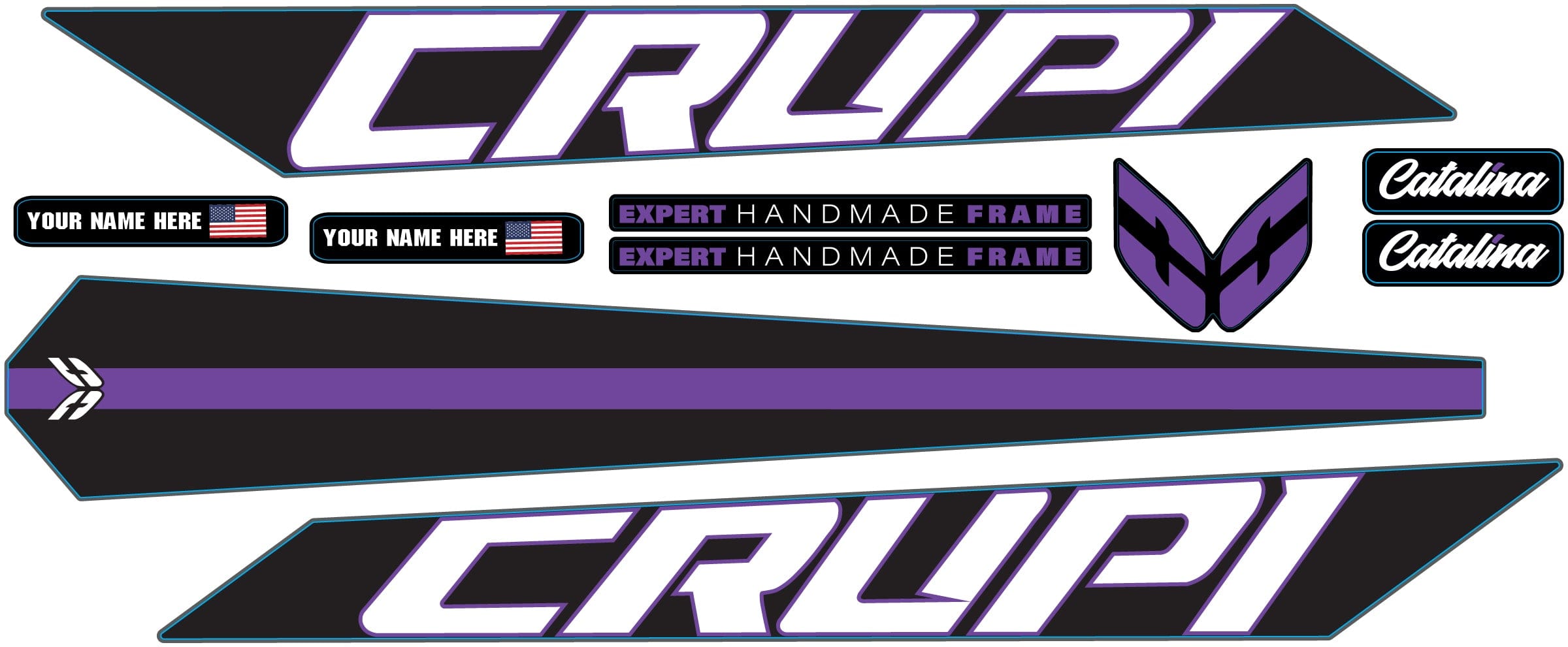 Crupi BMX Decals Black wPurple 2024 Catalina Frame Decal