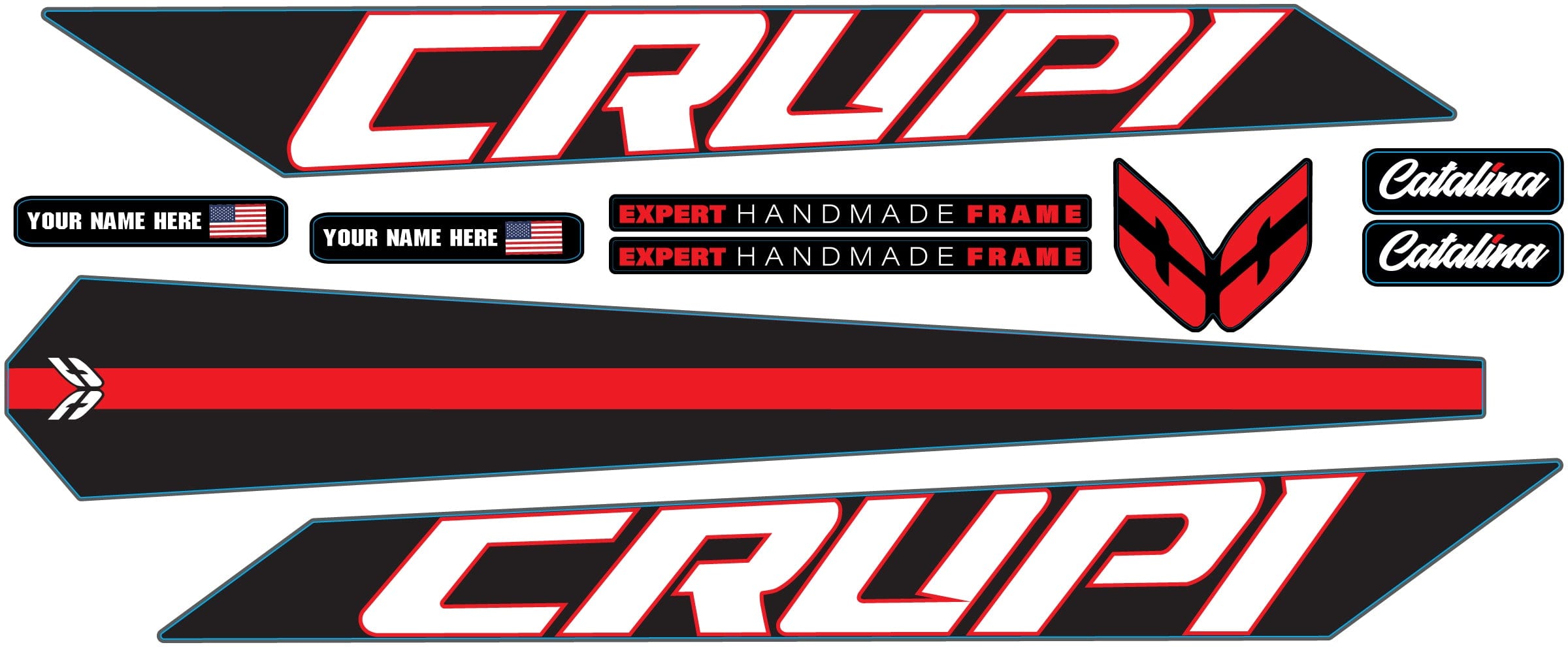 Crupi BMX Decals Black wRed 2024 Catalina Frame Decal