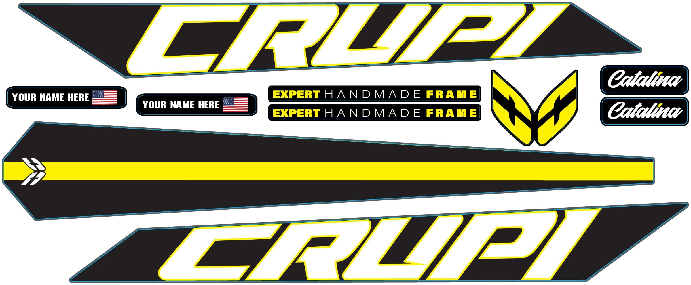 Crupi BMX Decals Black wYellow 2024 Catalina Frame Decal