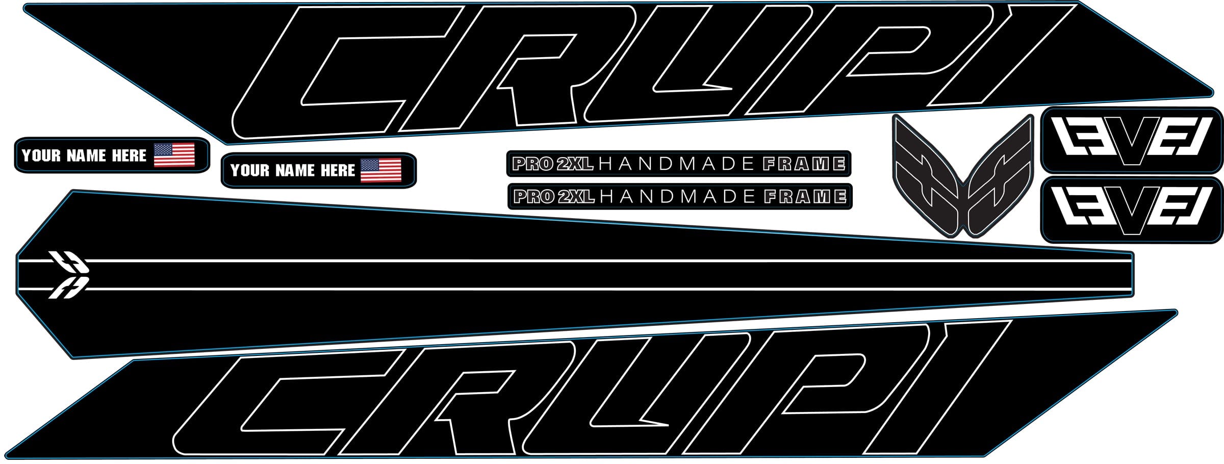 Crupi BMX Decals All Black 2024 Level Frame Decals