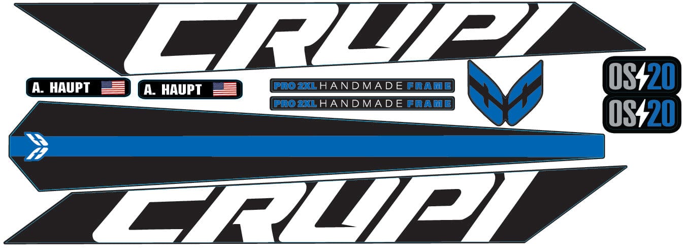Crupi BMX Decals Black wBlue 2024 OS20 Frame Decals