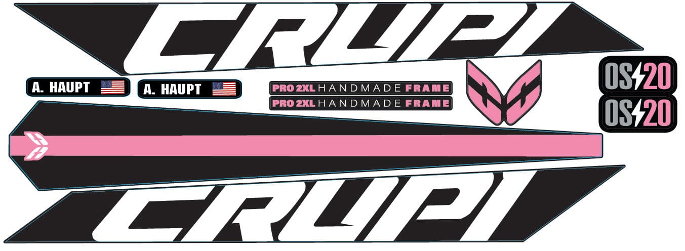 Crupi BMX Decals Black wPink 2024 OS20 Frame Decals