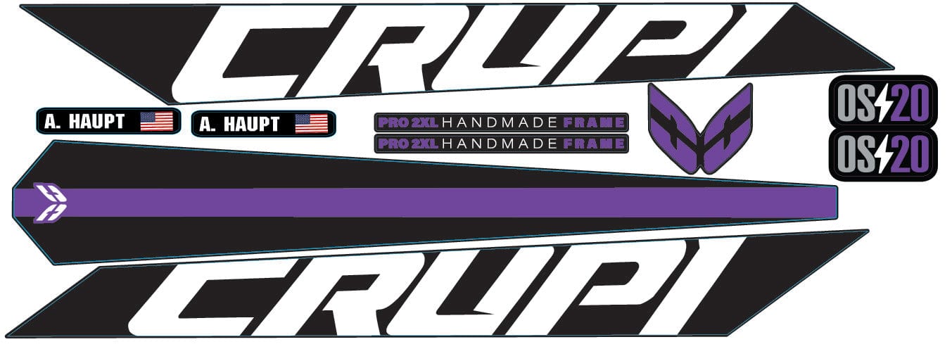 Crupi BMX Decals Black wPurple 2024 OS20 Frame Decals