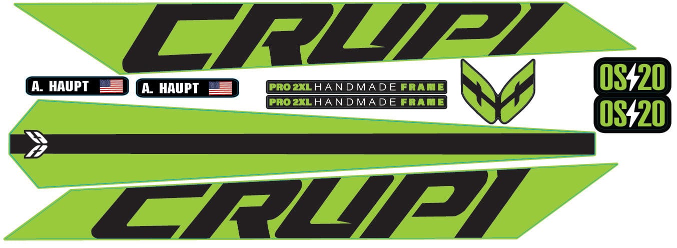 Crupi BMX Decals Green 2024 OS20 Frame Decals