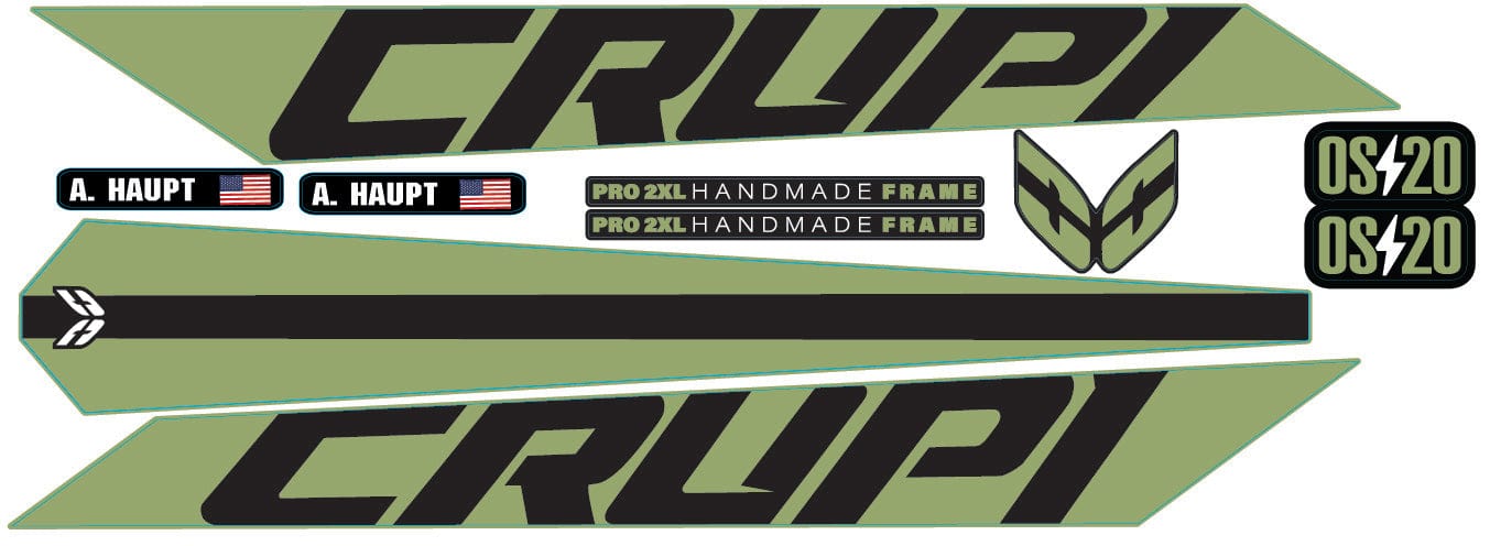 Crupi BMX Decals Sage wBlack 2024 OS20 Frame Decals