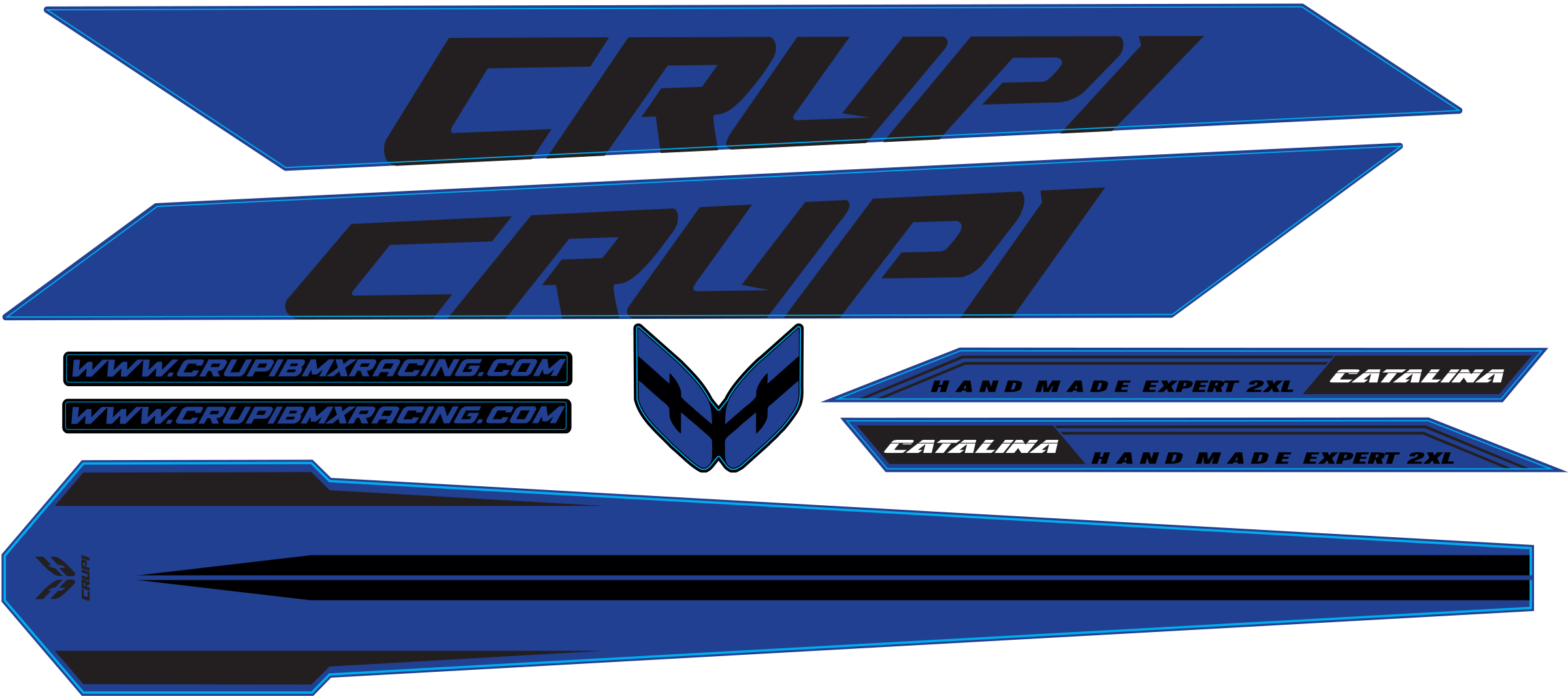 Crupi BMX Decals Blue wBlack 2025 Catalina2 Frame Decal kits