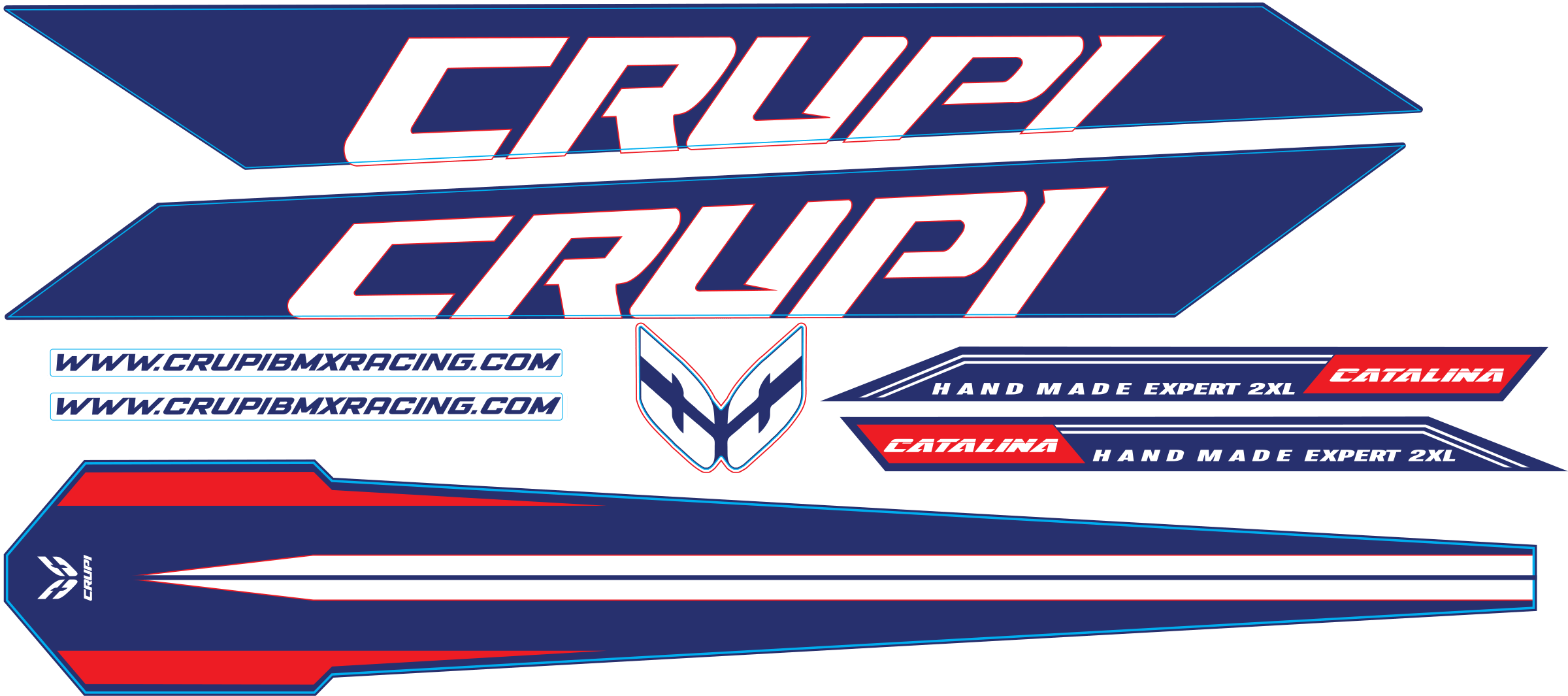 Crupi BMX Decals Red White n Blue 2025 Catalina2 Frame Decal kits