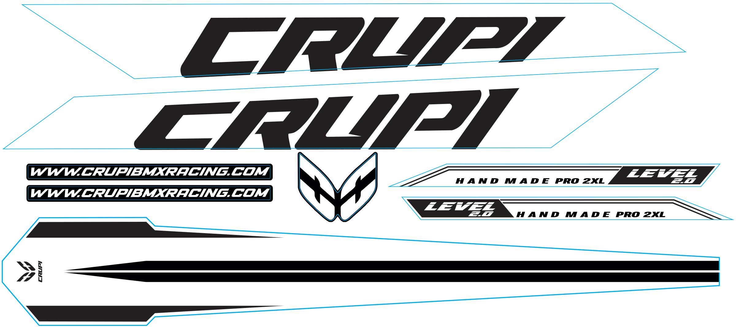 Crupi BMX Decals White wBlack 2025 Level 2.0 Frame Decals