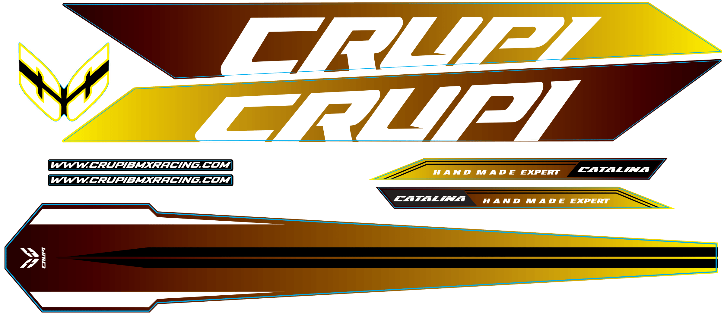 Crupi BMX Decals BlackGold Fade 2026 Catalina 2.0 Frame Decal kits