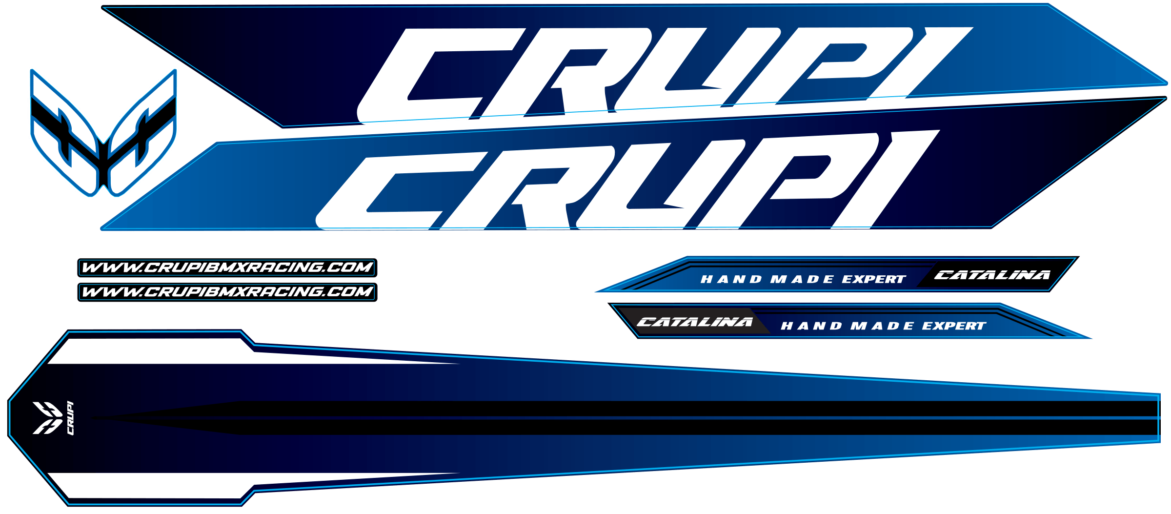 Crupi BMX Decals BlueBlack Fade 2026 Catalina 2.0 Frame Decal kits