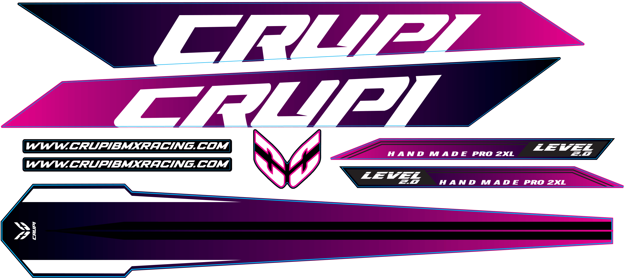 Crupi BMX Decals BlackFuchsia Fade 2026 Level 2.0 Frame Decals