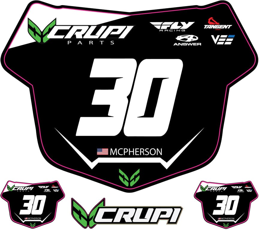 Crupi BMX Decals Pro / Black w/Wht # Custom Number Plate Decals