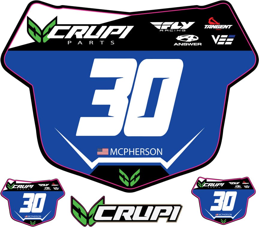 Crupi BMX Decals Pro / Blue w/Wht # Custom Number Plate Decals