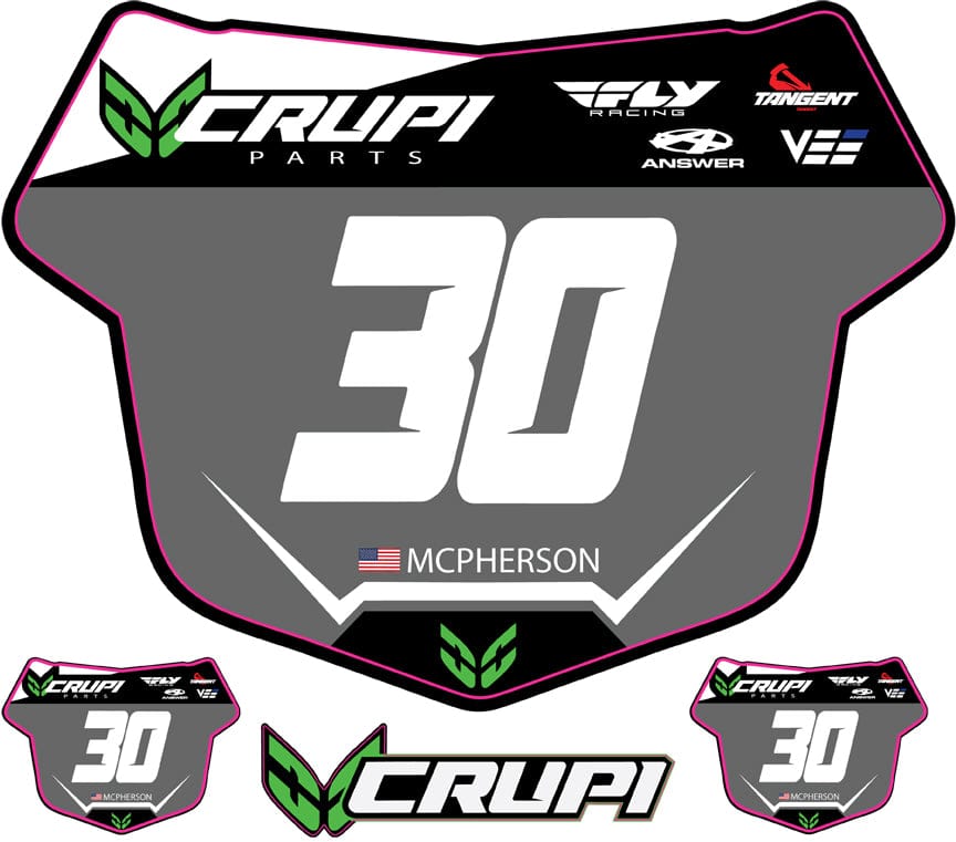 Crupi BMX Decals Pro / Grey w/Wht # Custom Number Plate Decals