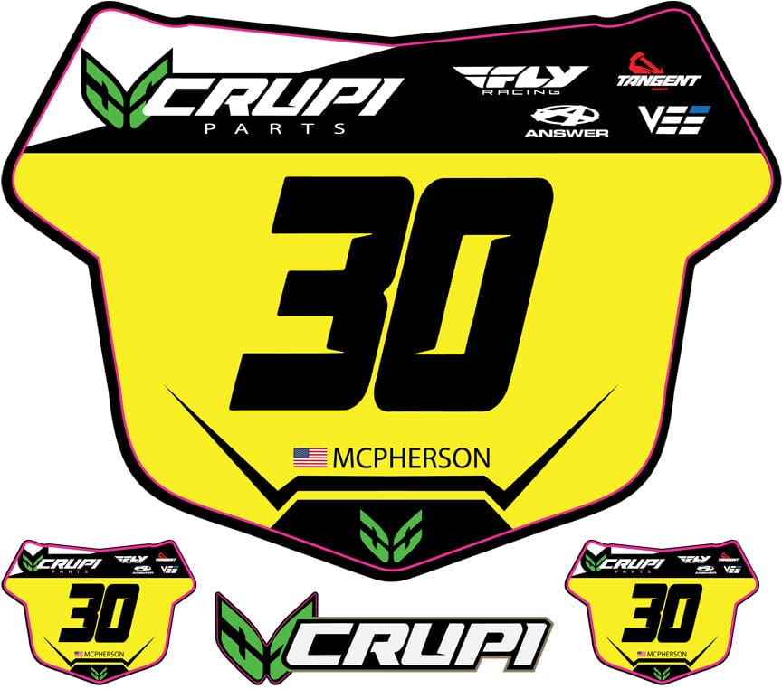 Crupi BMX Decals Pro / Yellow w/Blk # Custom Number Plate Decals