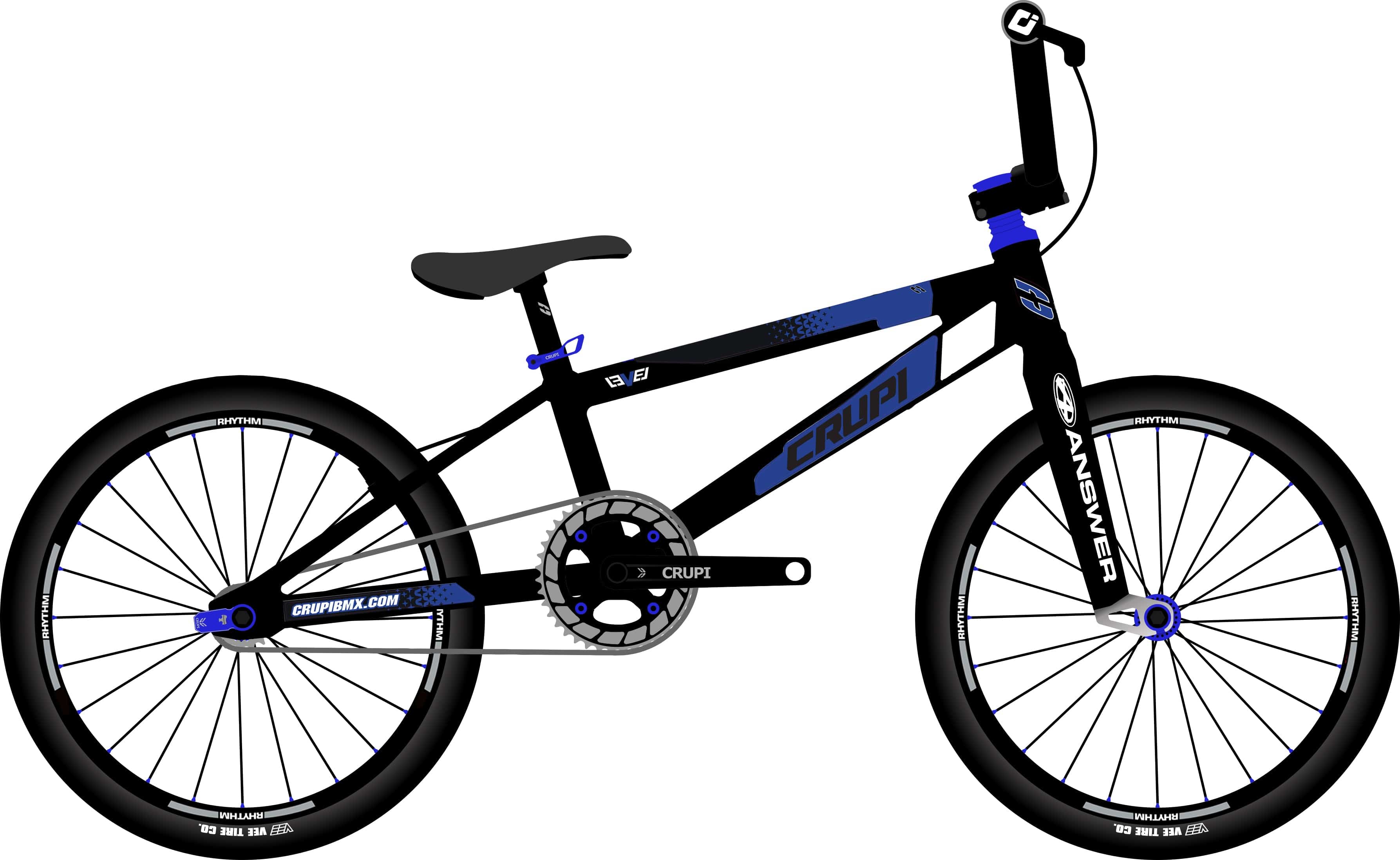 Crupi BMX Complete Bike Black / with Blue parts Level Pro Cruiser Complete Bike