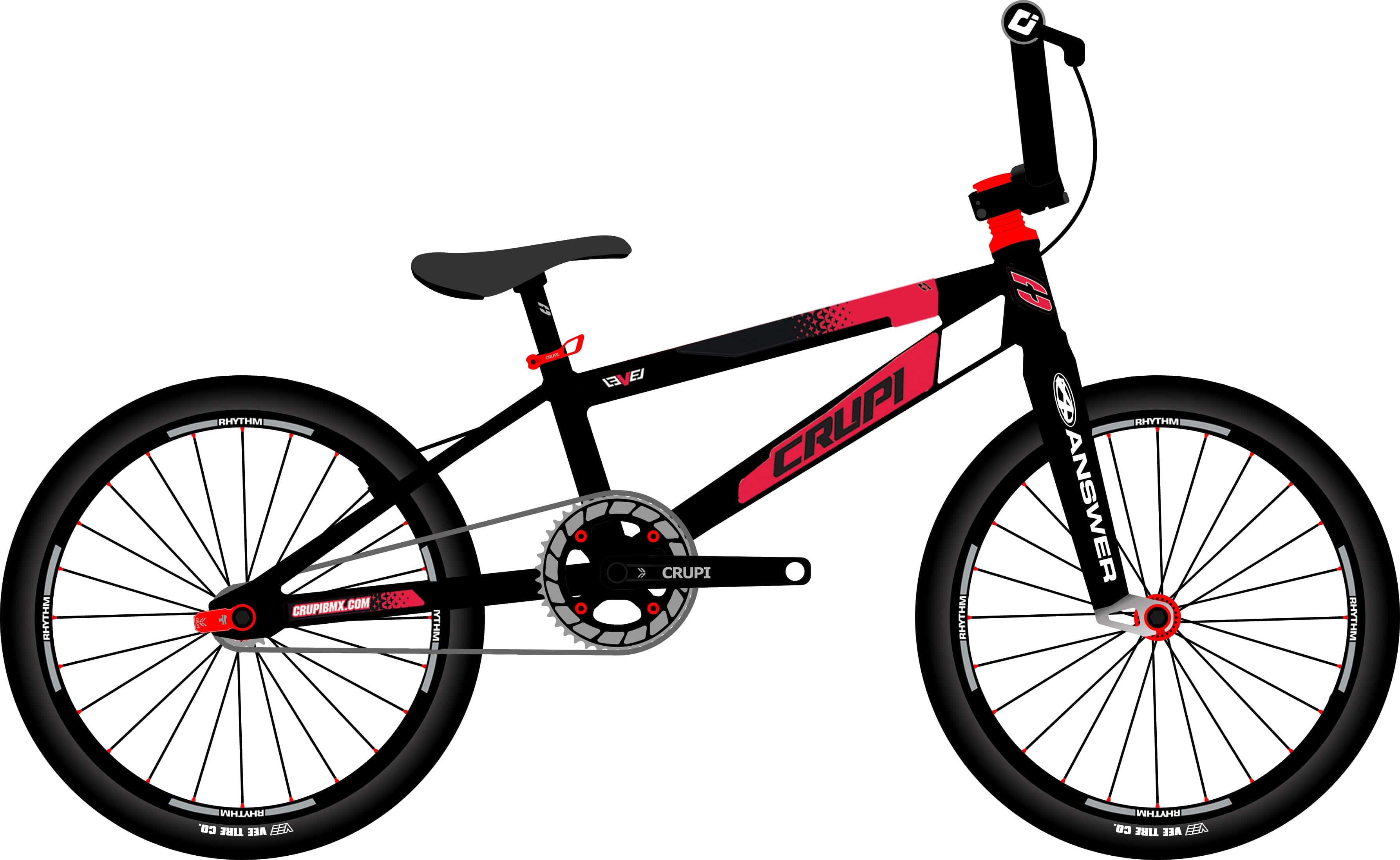 Crupi BMX Complete Bike Black / with Red parts Level Pro Cruiser Complete Bike