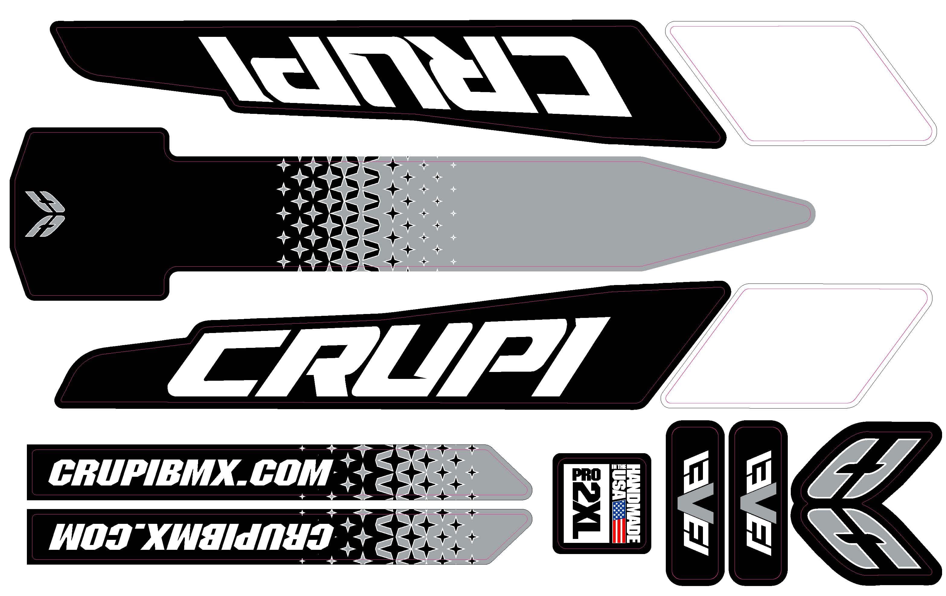 Crupi BMX Decals Pro / Black/Grey 2020 - 2023 Crupi Level Frame Decals