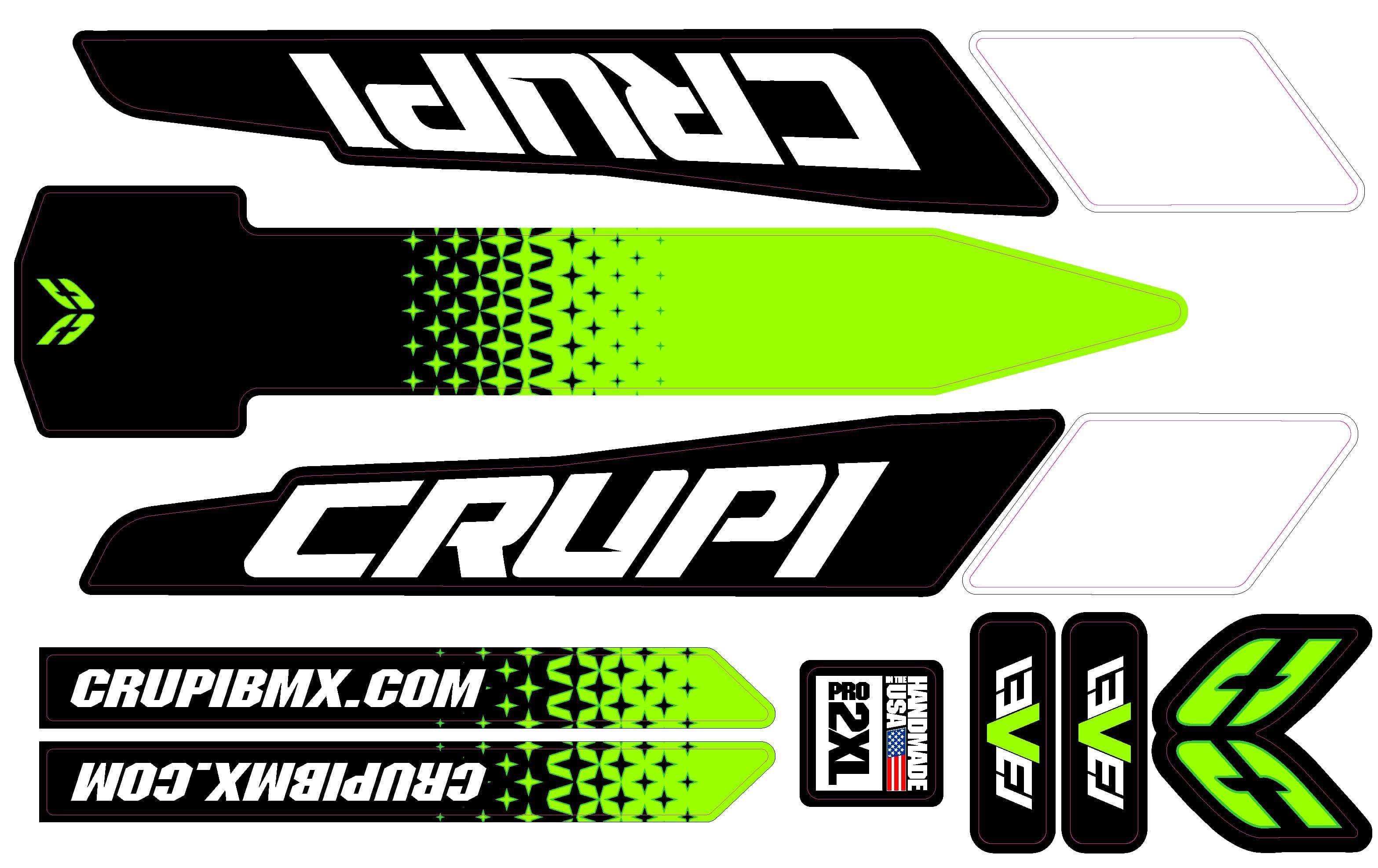 Crupi BMX Decals Pro / Green/Black 2020 - 2023 Crupi Level Frame Decals