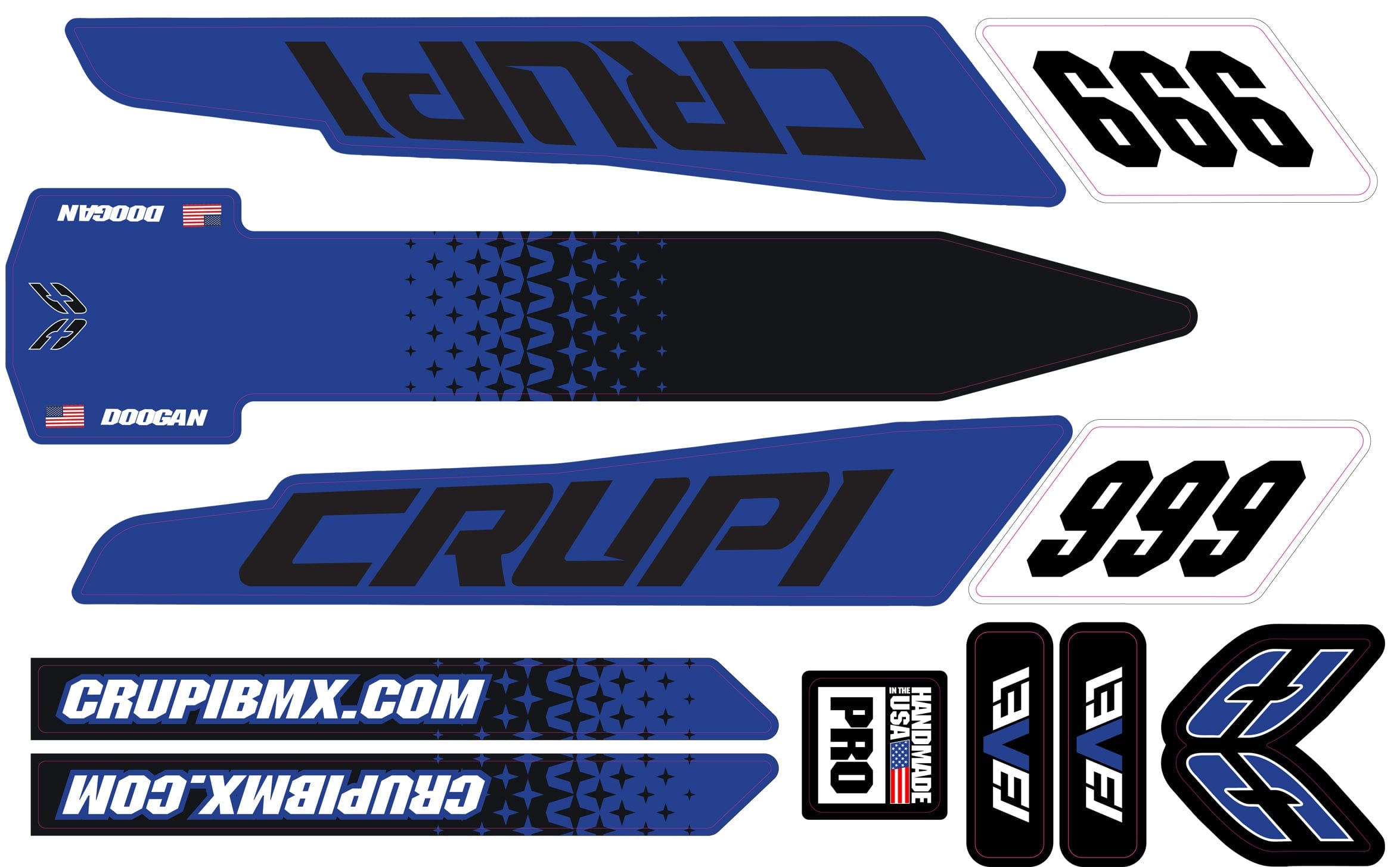 Crupi BMX Decals Pro / Blue/Black 2020 - 2023 CUSTOM Crupi Level Frame Decals