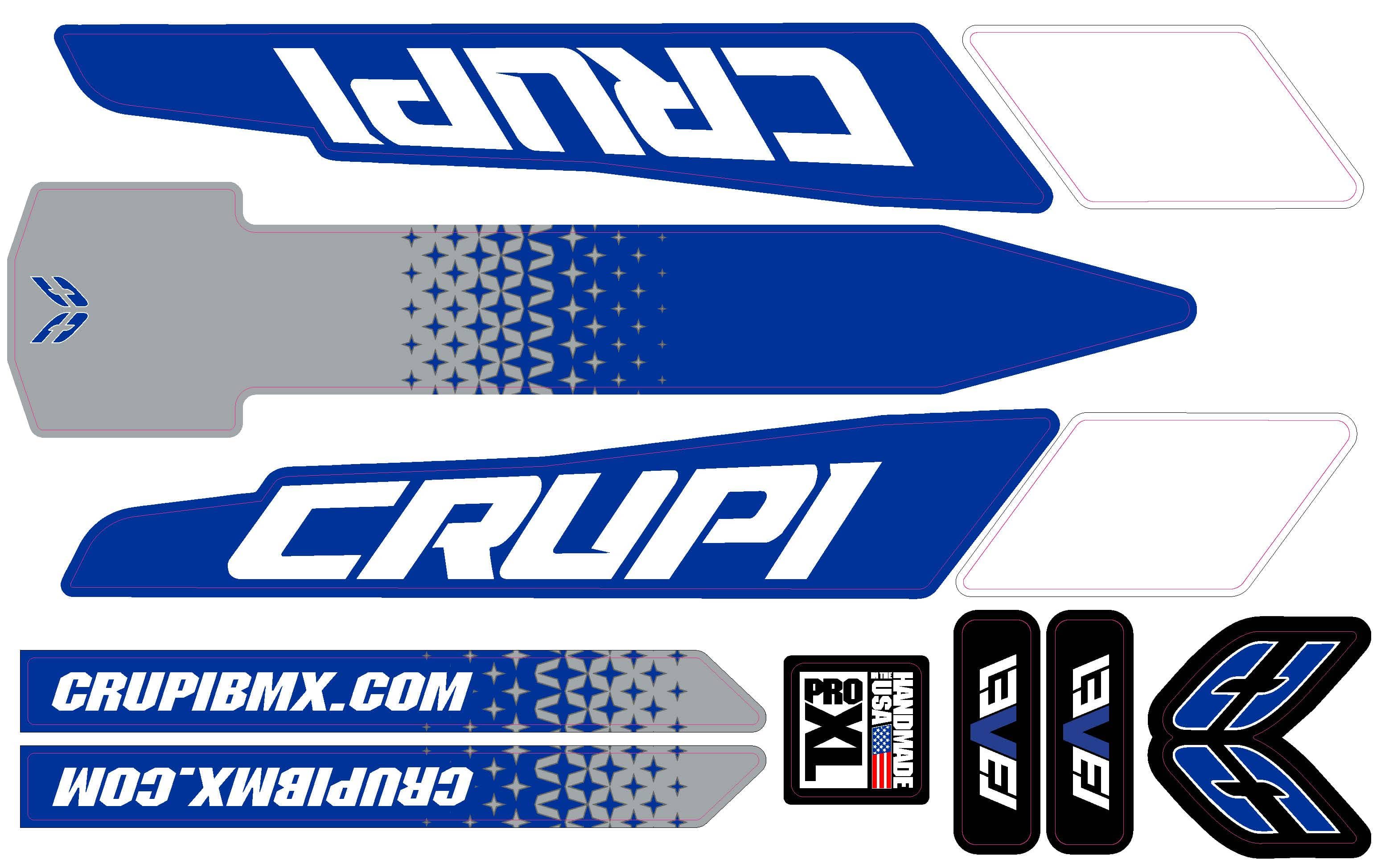 Crupi BMX Decals Pro / Blue/White/Grey 2020 - 2023 Crupi Level Frame Decals