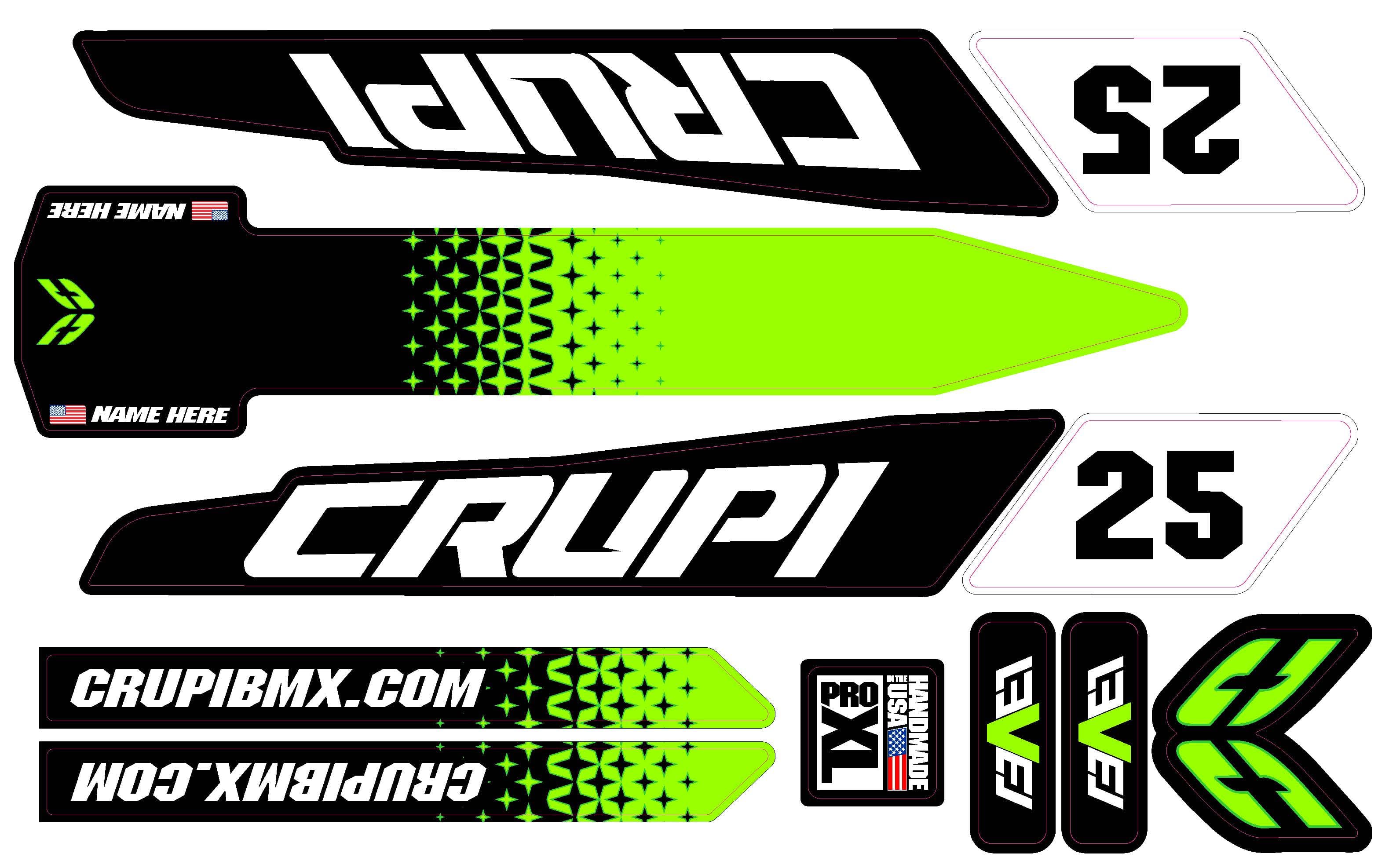 Crupi BMX Decals Pro / Green/Black 2020 - 2023 CUSTOM Crupi Level Frame Decals