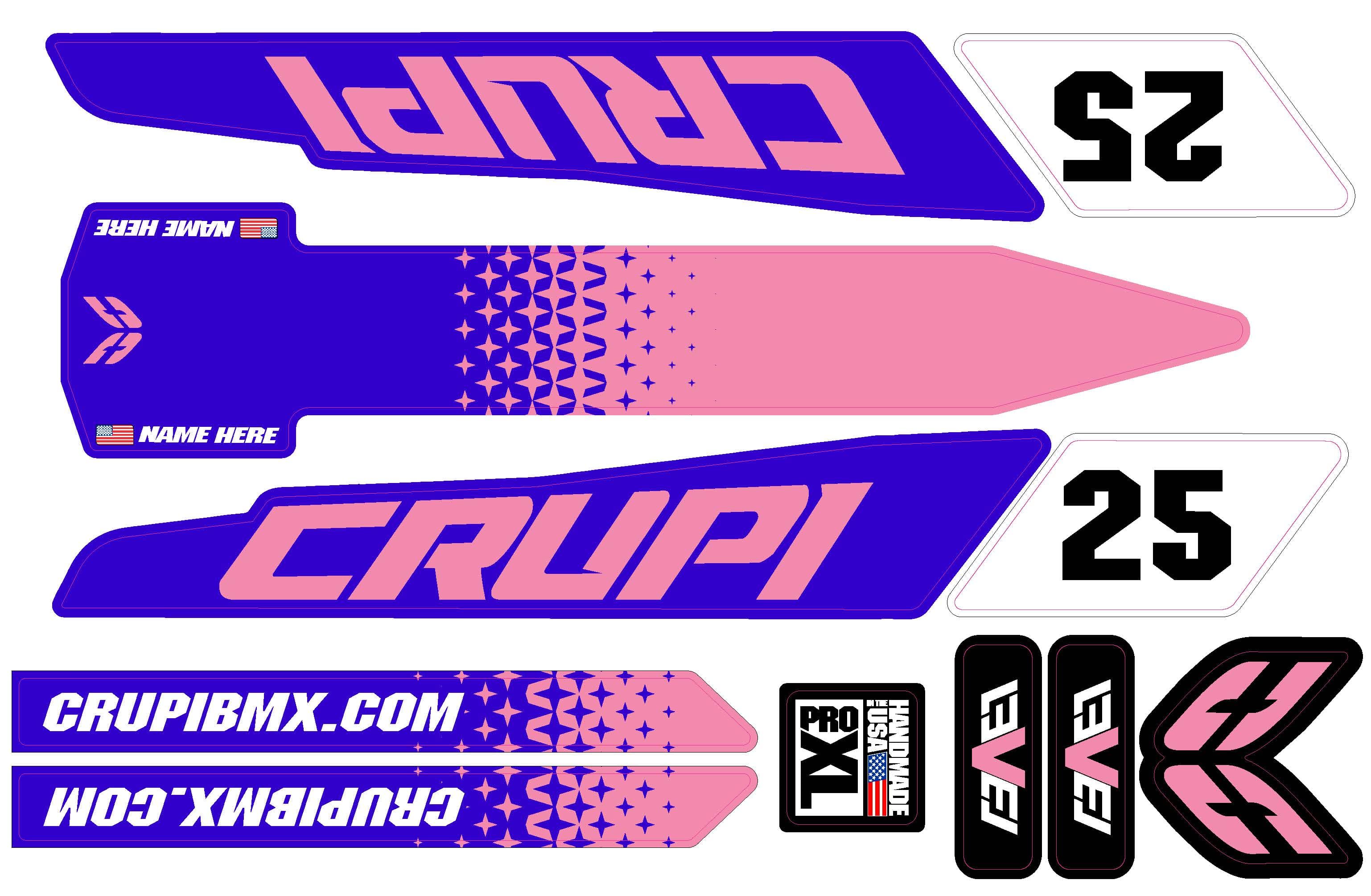 Crupi BMX Decals Pro / Purple/Pink 2020 - 2023 CUSTOM Crupi Level Frame Decals
