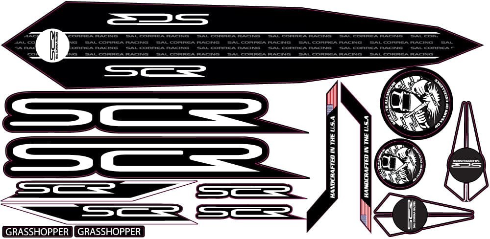 Sal Correa Racing Decals Small - Micro thru Expert / Black n White 2024 SCR Frame Decals