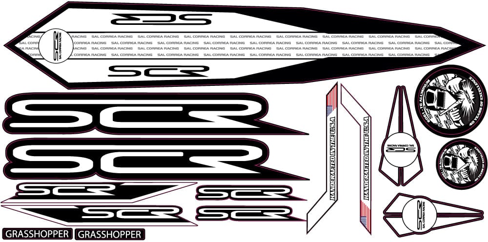 Sal Correa Racing Decals Small - Micro thru Expert / Mostly White 2024 SCR Frame Decals