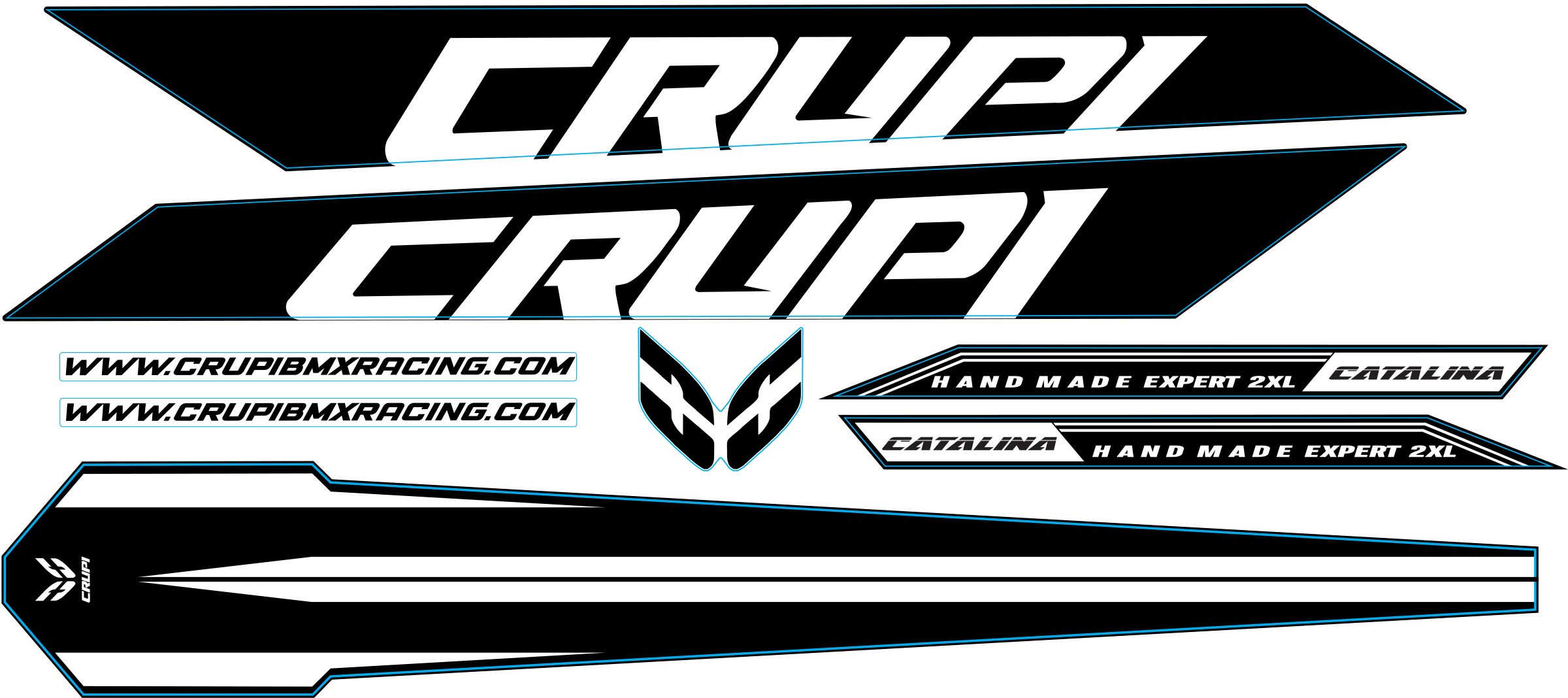 Crupi BMX Decals Black wWhite 2025 Catalina2 Frame Decal kits