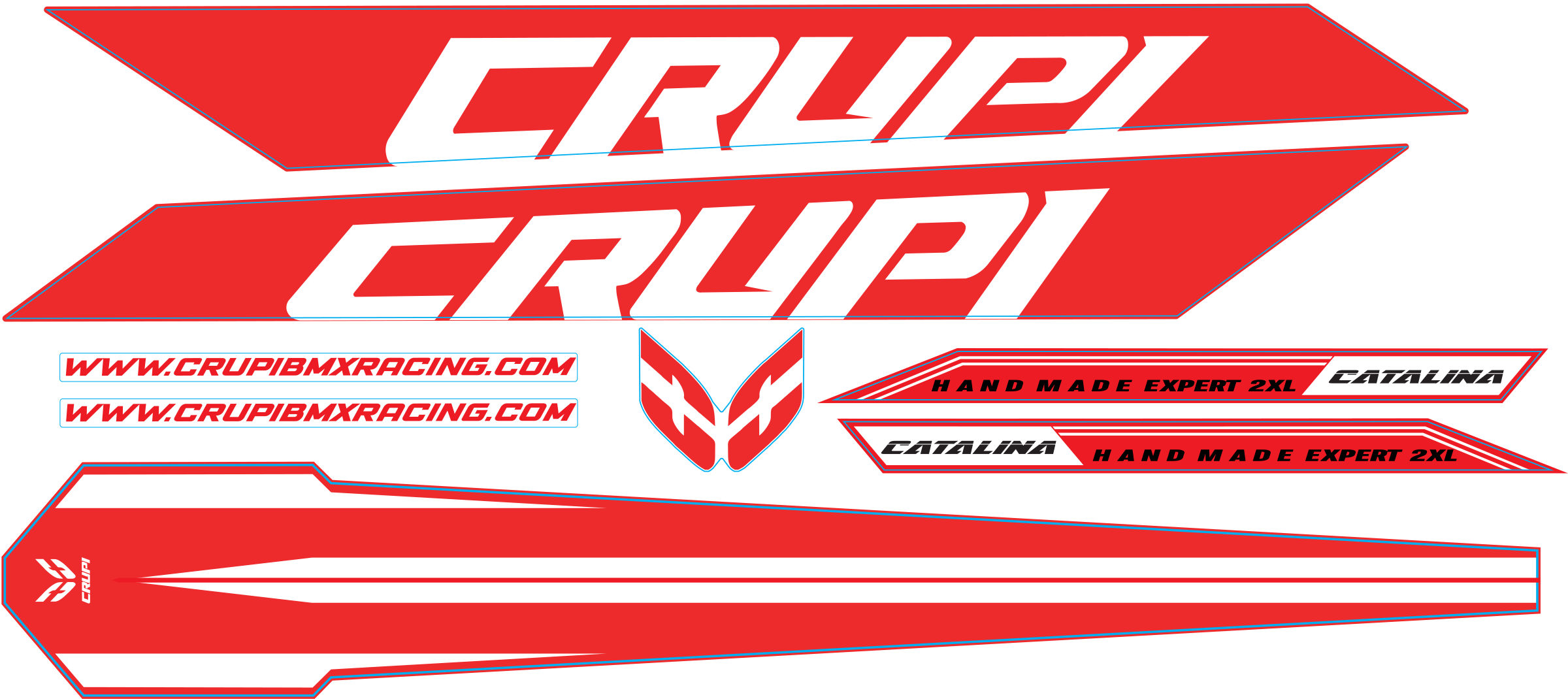 Crupi BMX Decals Red wWhite 2025 Catalina2 Frame Decal kits