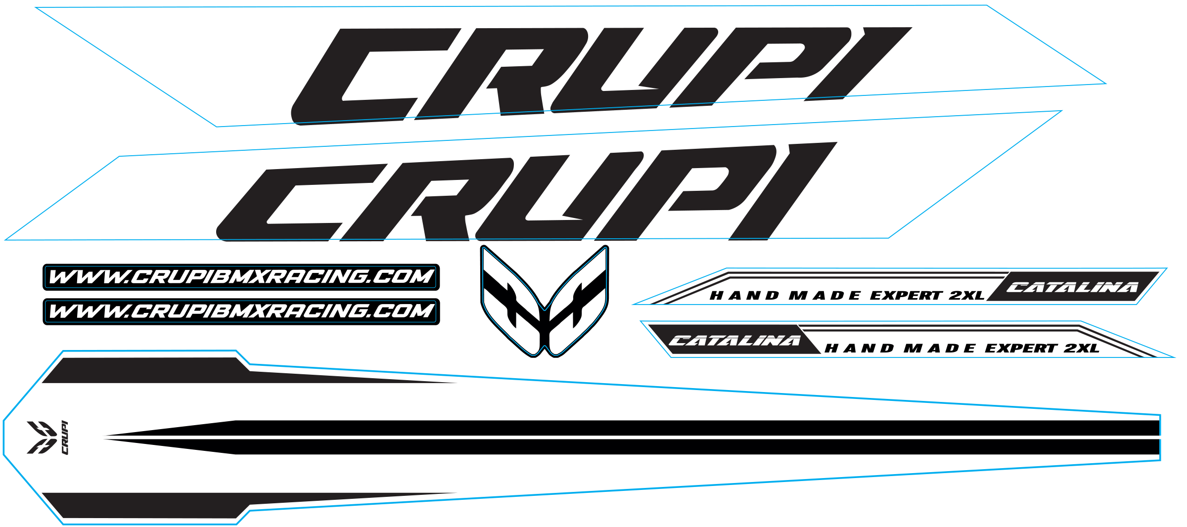 Crupi BMX Decals White wBlack 2025 Catalina2 Frame Decal kits