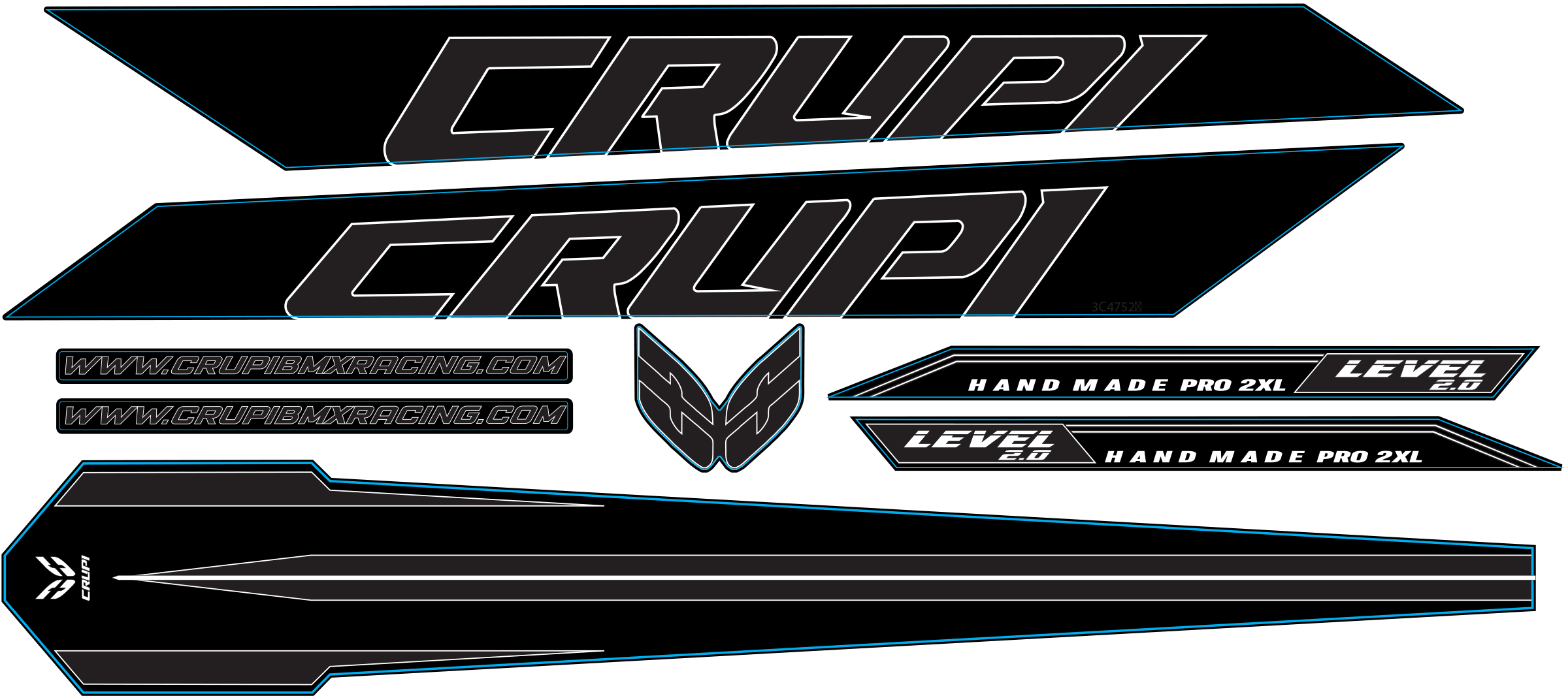 Crupi BMX Decals All Black 2025 Level 2.0 Frame Decals