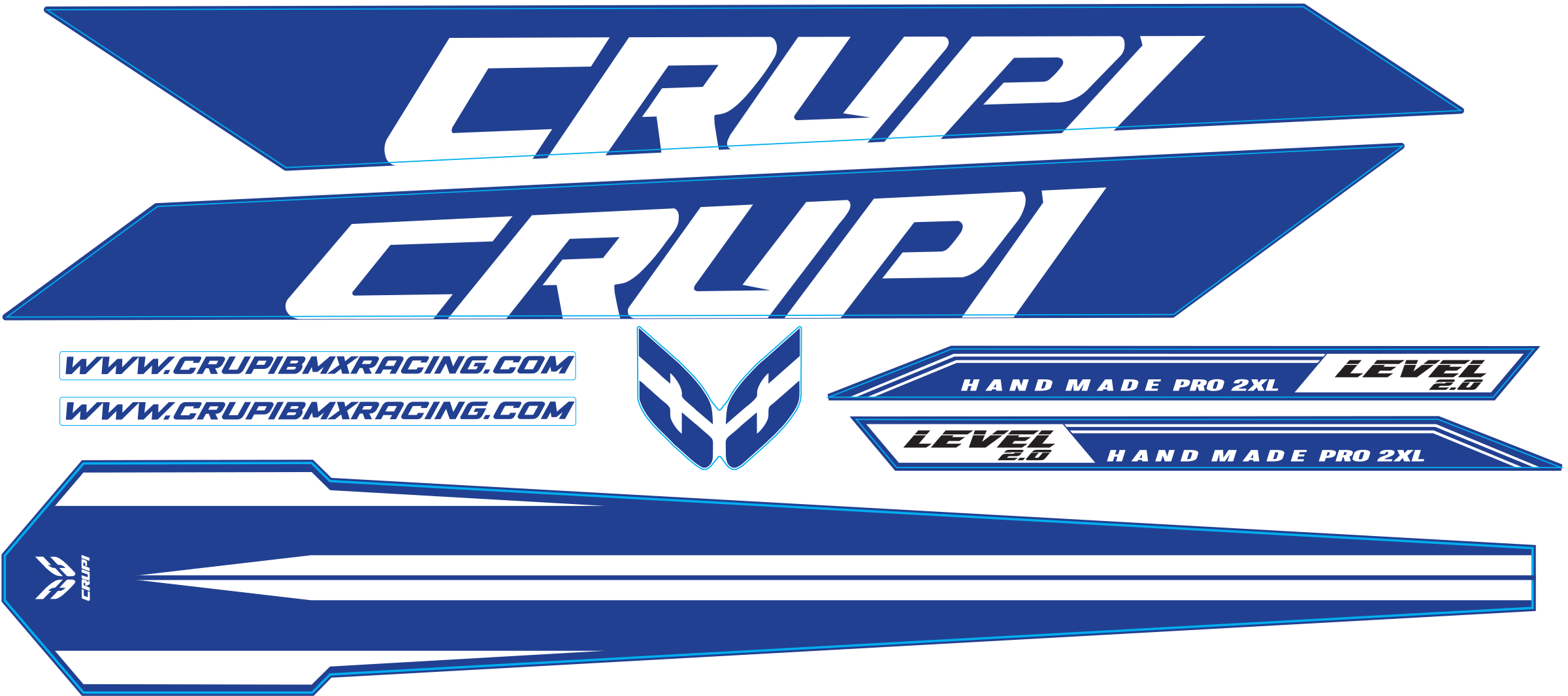 Crupi BMX Decals Blue wWhite 2025 Level 2.0 Frame Decals