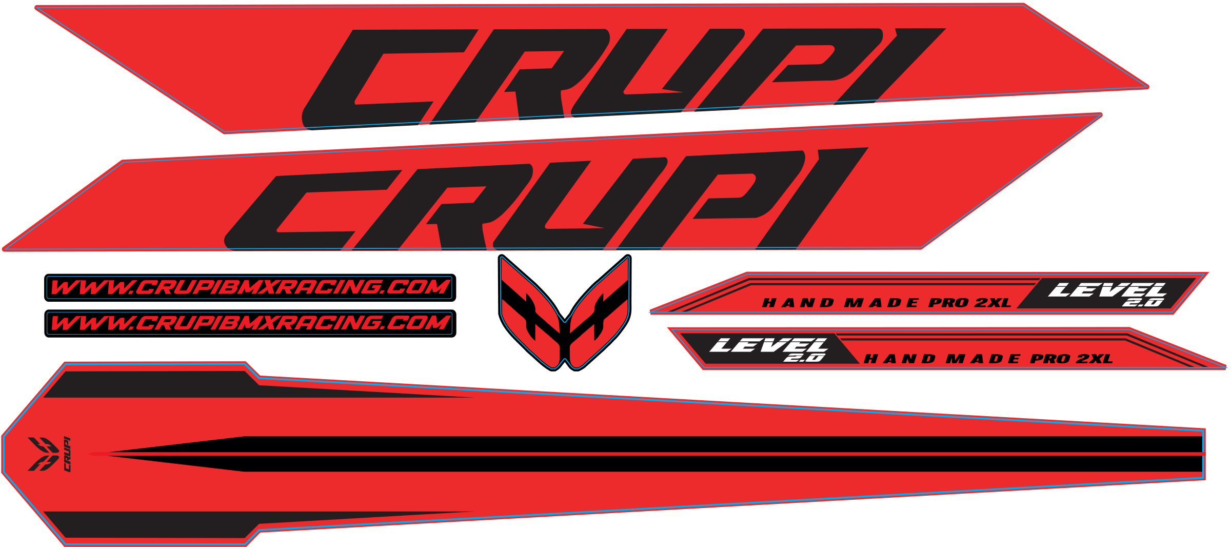 Crupi BMX Decals Red wBlack 2025 Level 2.0 Frame Decals