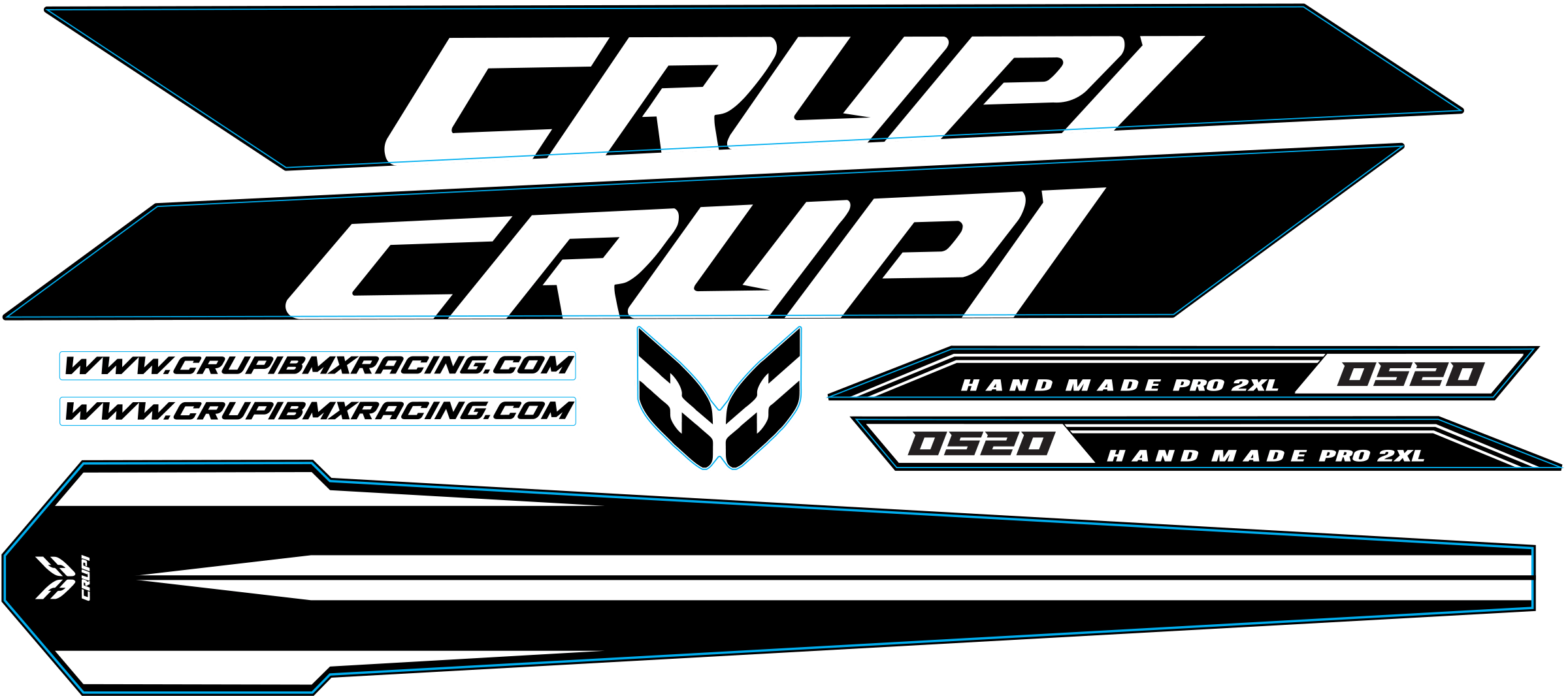 Crupi BMX Decals Black wWhite 2025 OS20 Frame Decals