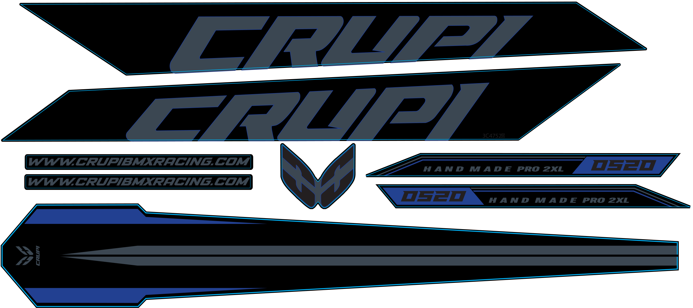 Crupi BMX Decals All Black 2025 OS20 Frame Decals