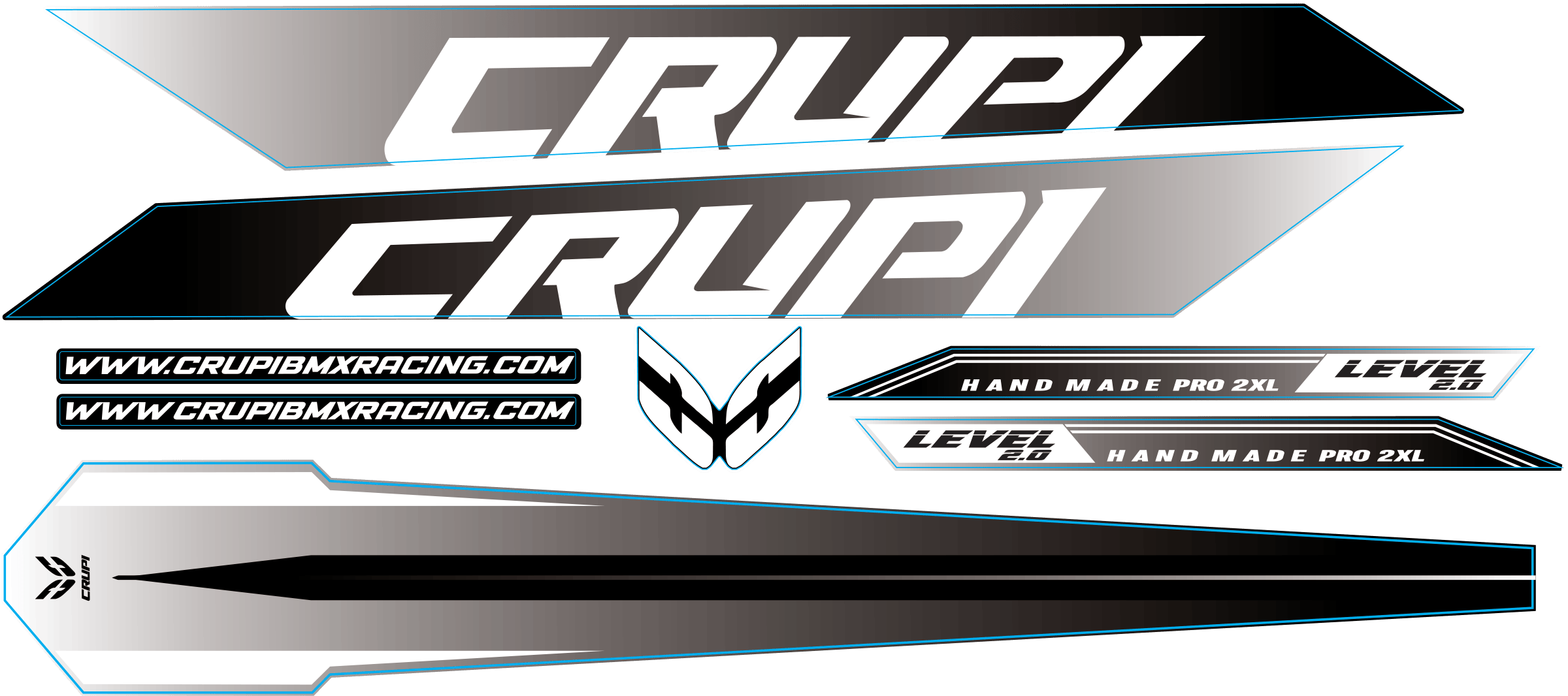 Crupi BMX Decals BlackWhite Fade 2026 Level 2.0 Frame Decals