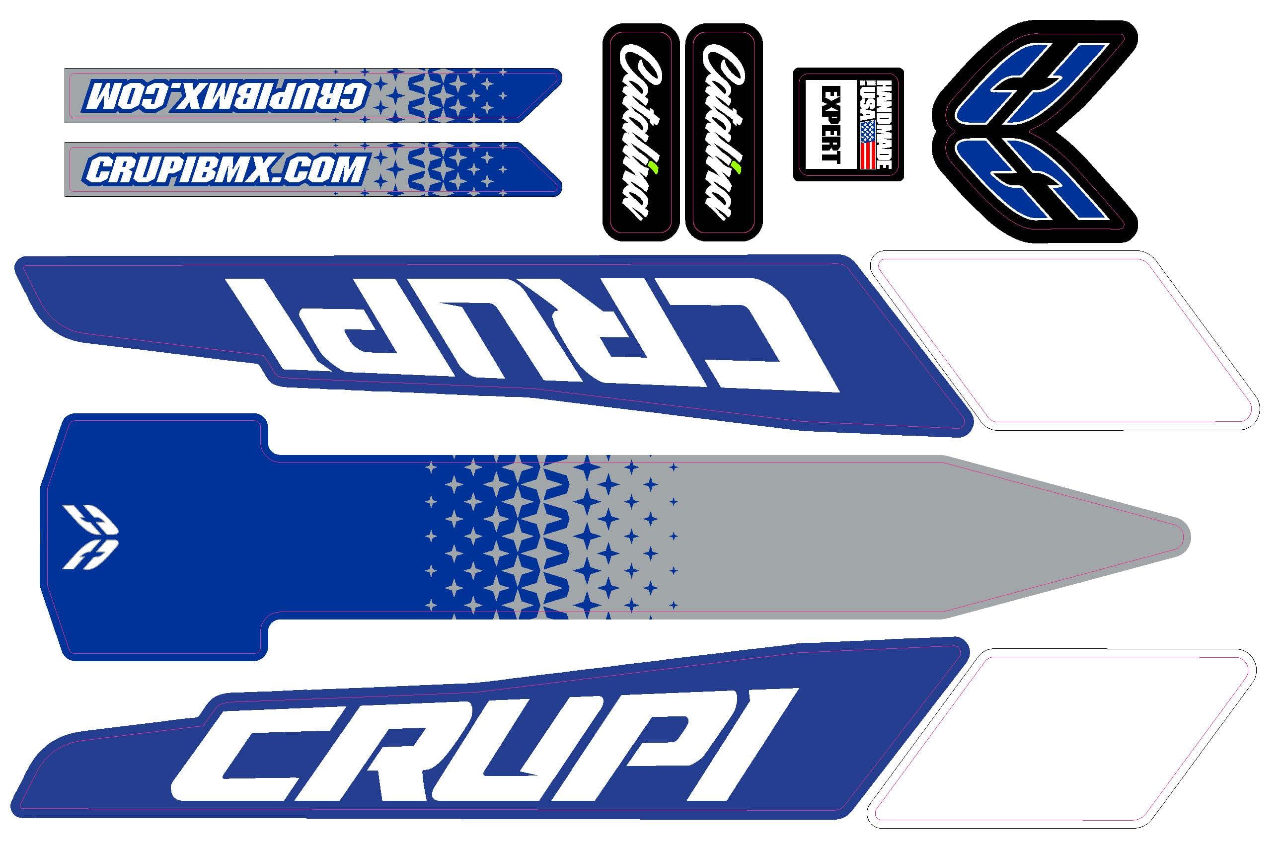 Crupi BMX Decals Micro / Blue/White/Grey 2020 - 2023 Crupi Catalina Frame Decals