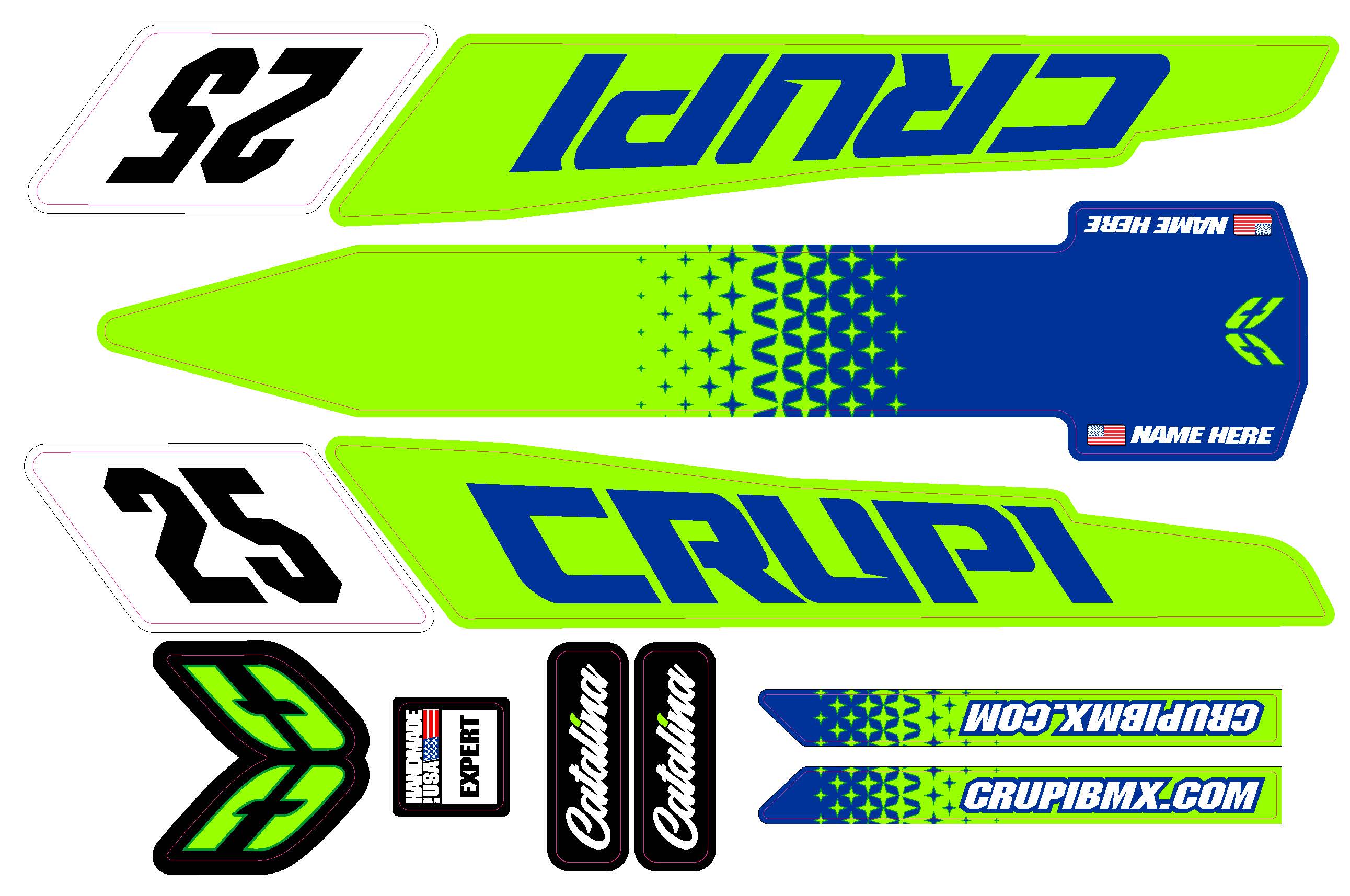 Crupi BMX Decals Micro / Blue/Green 2020 - 2023 CUSTOM Crupi Catalina Frame Decals