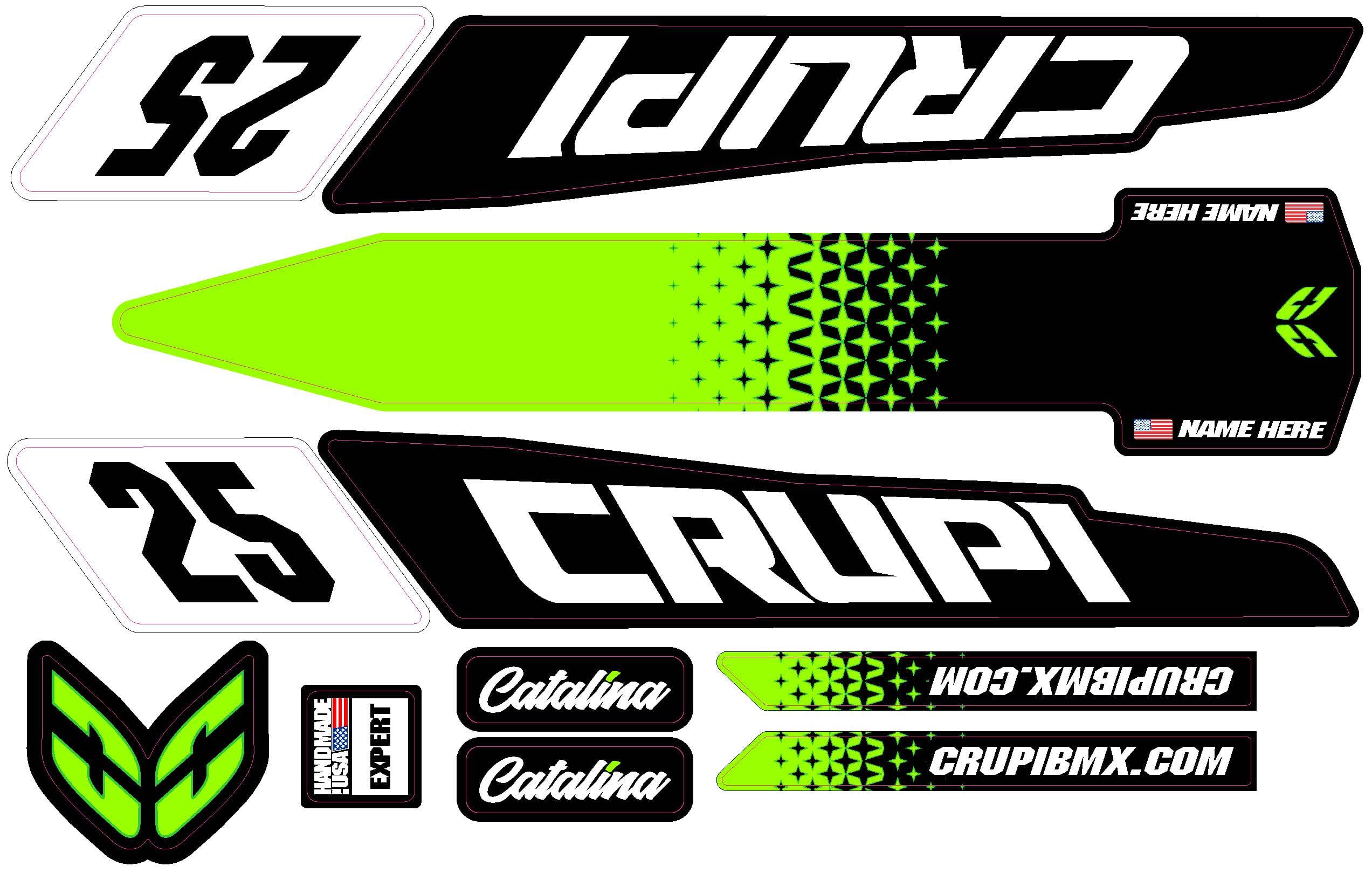Crupi BMX Decals Micro / Green/Black 2020 - 2023 CUSTOM Crupi Catalina Frame Decals