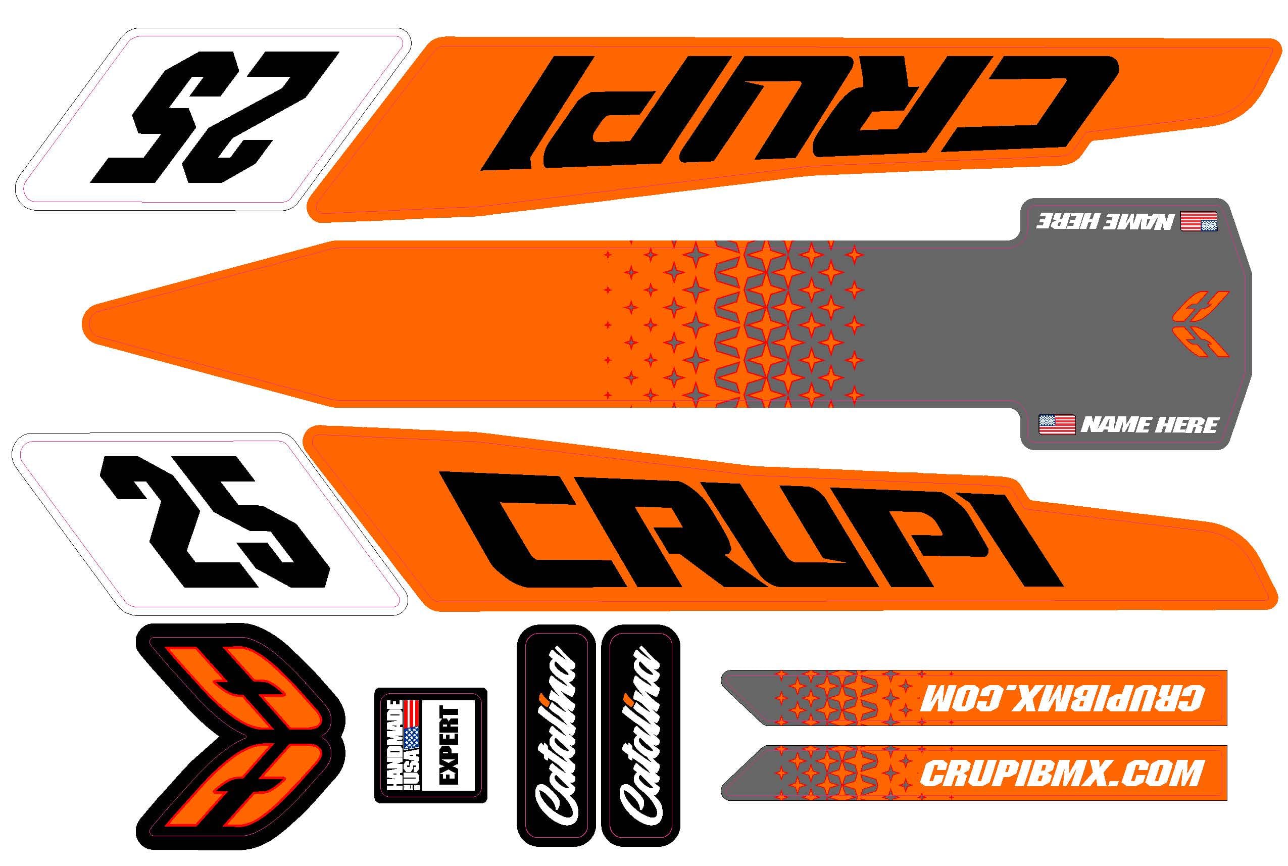 Crupi BMX Decals Micro / Orange/Grey 2020 - 2023 CUSTOM Crupi Catalina Frame Decals