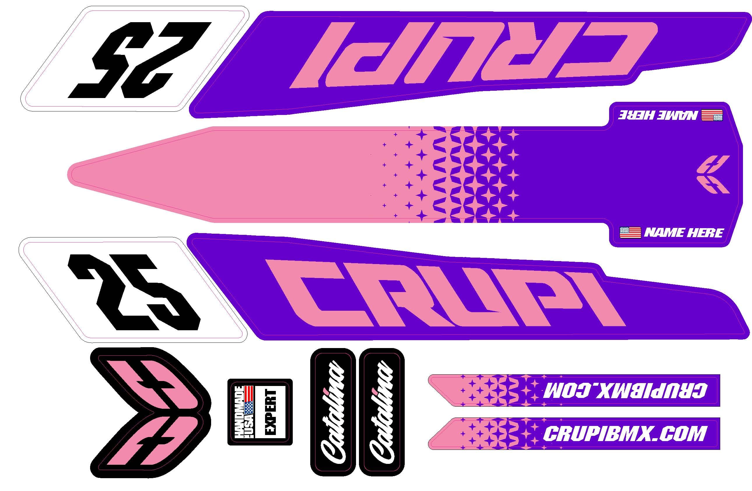 Crupi BMX Decals Micro / Purple/Pink 2020 - 2023 CUSTOM Crupi Catalina Frame Decals