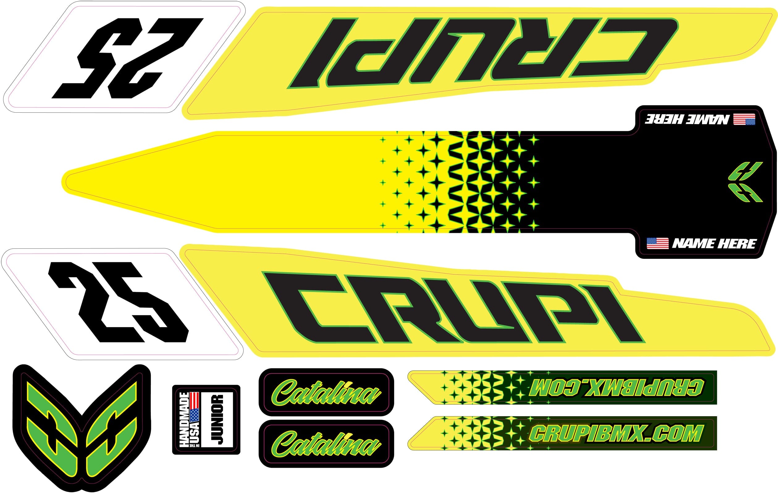 Crupi BMX Decals Micro / Team Green 2020 - 2023 CUSTOM Crupi Catalina Frame Decals