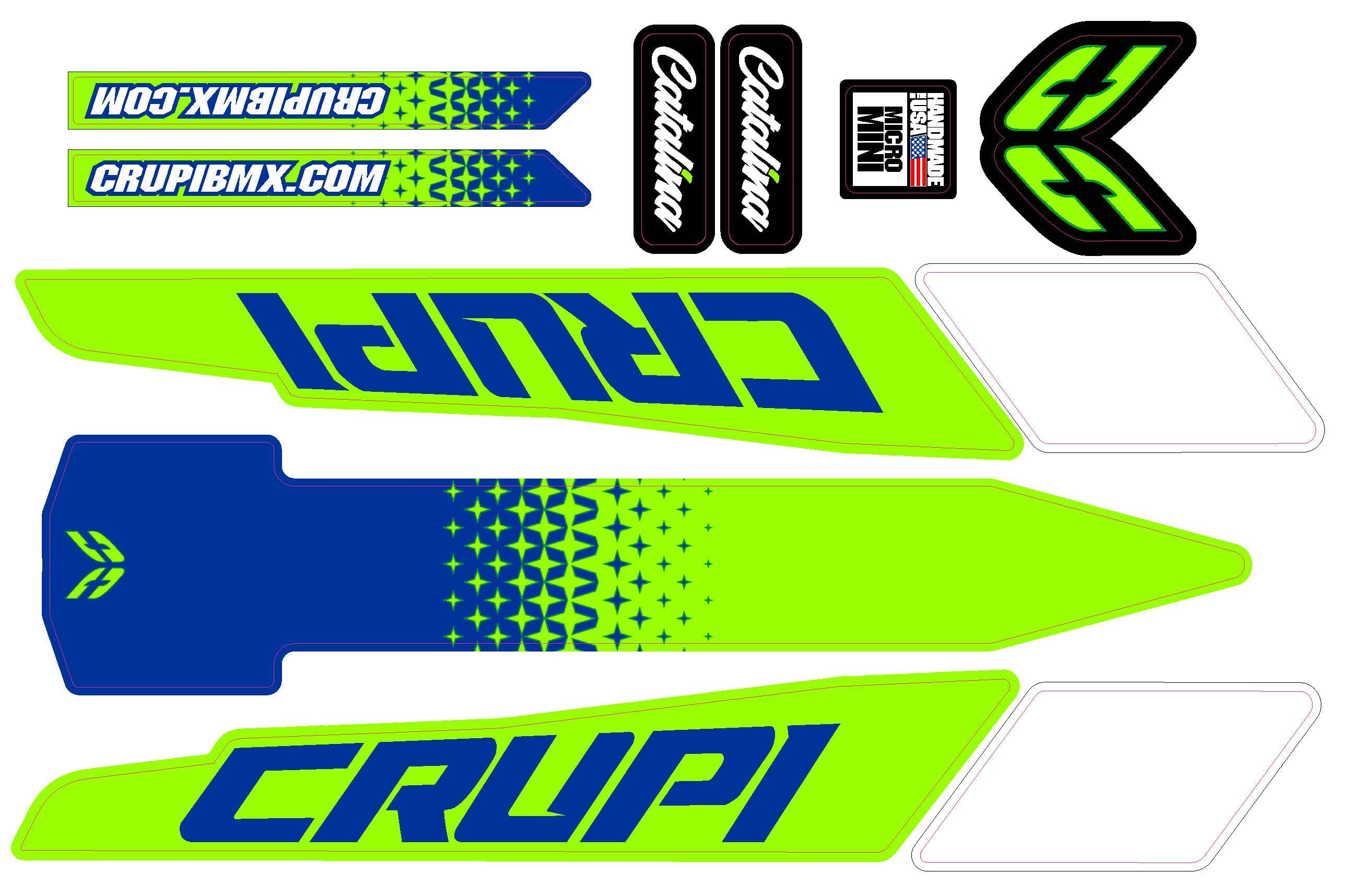 Crupi BMX Decals Micro / Blue/Green 2020 - 2023 Crupi Catalina Frame Decals