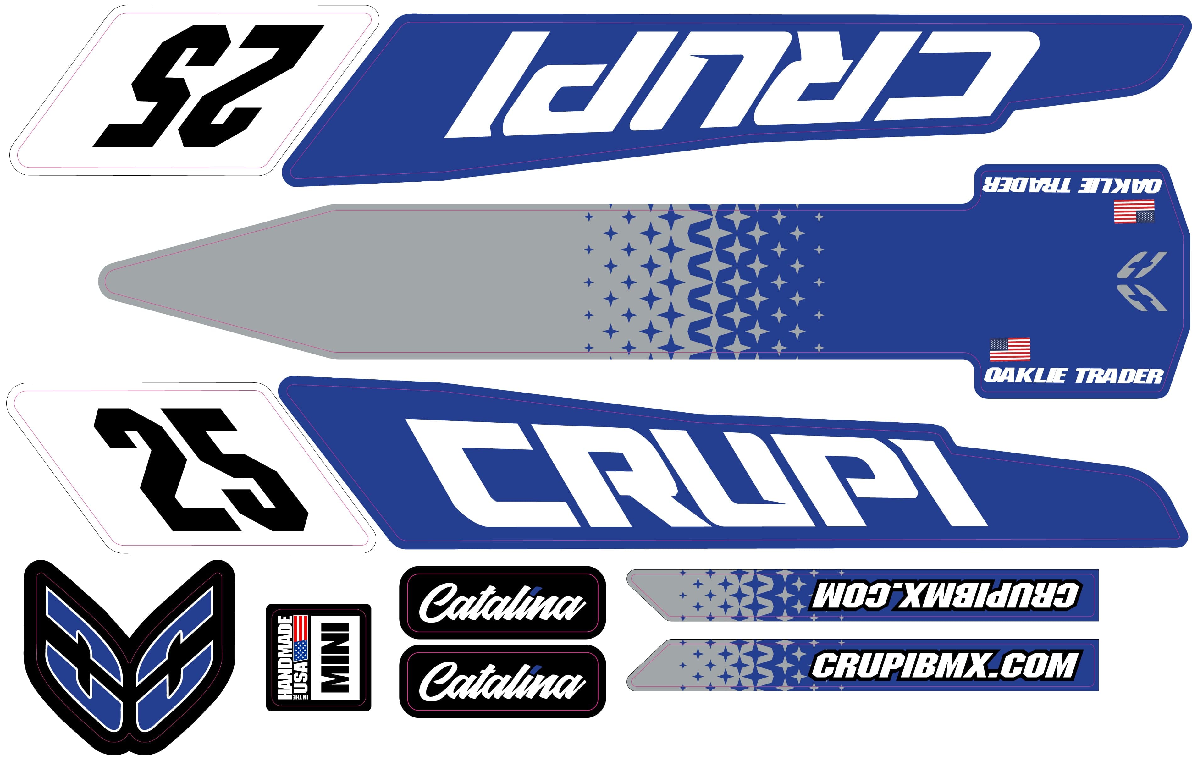 Crupi BMX Decals Micro / Blue/White/Grey 2020 - 2023 CUSTOM Crupi Catalina Frame Decals