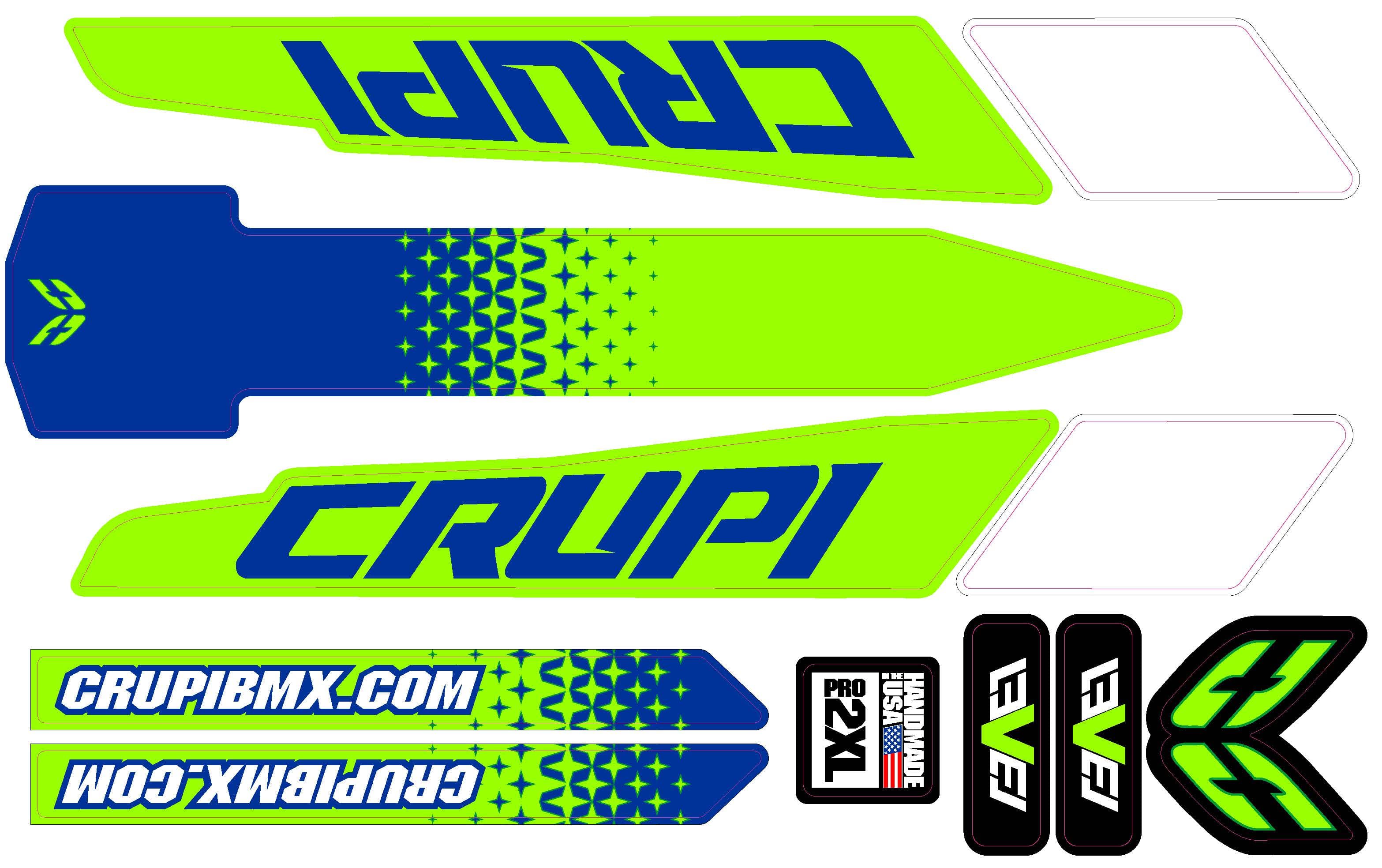 Crupi BMX Decals Pro / Blue/Green 2020 - 2023 Crupi Level Frame Decals
