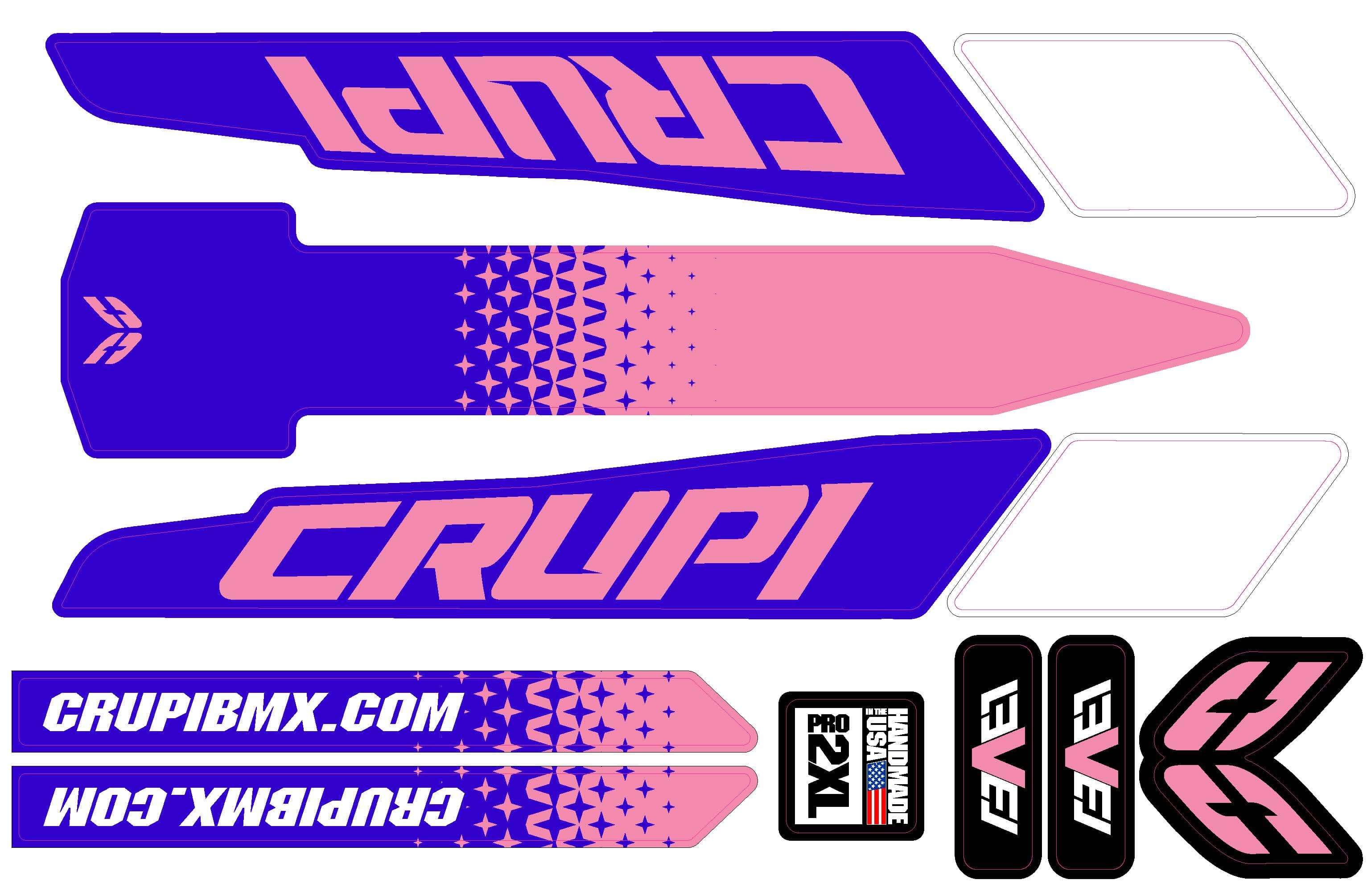 Crupi BMX Decals Pro / Purple/Pink 2020 - 2023 Crupi Level Frame Decals
